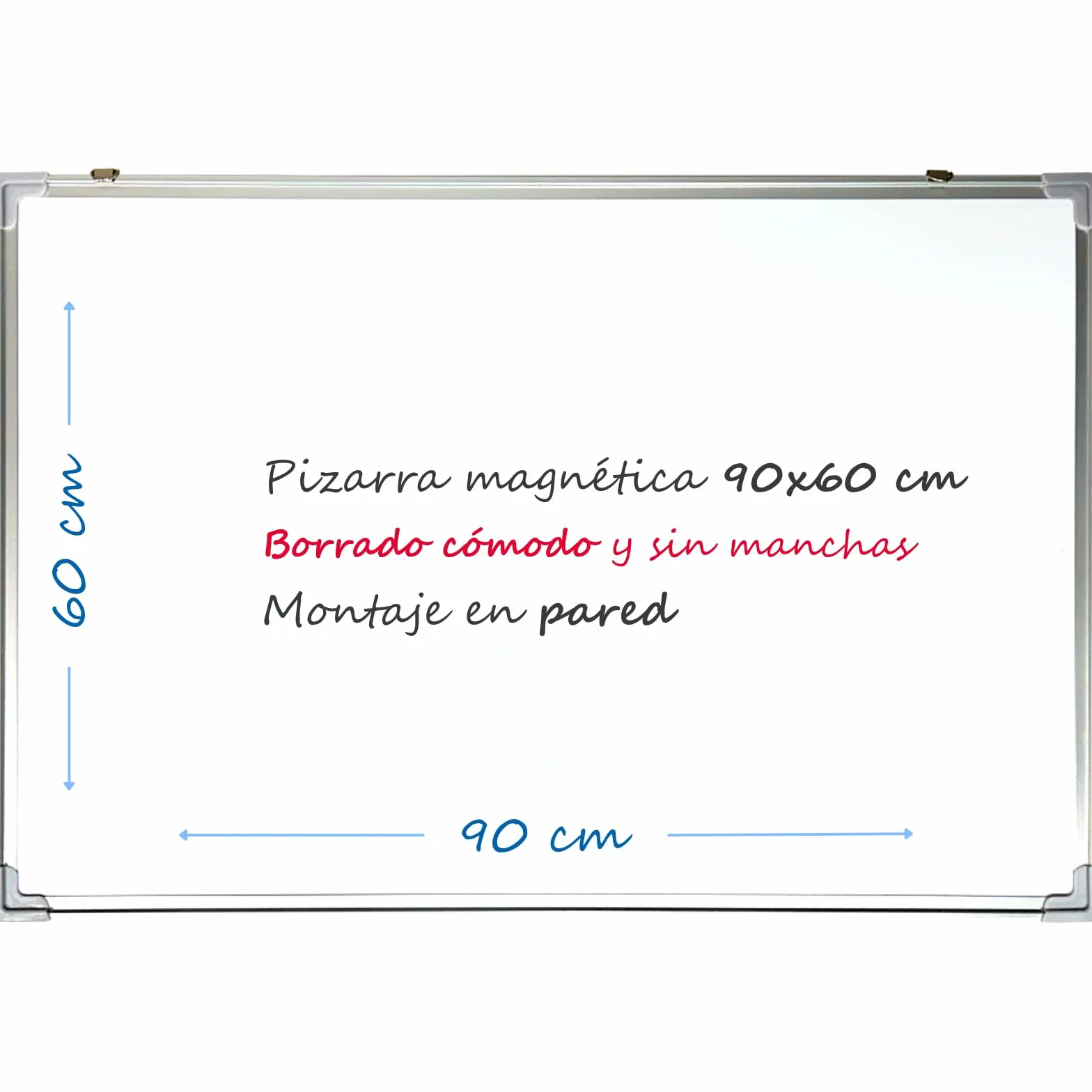Dohe - Lavagna magnetica 90x60 cm - Accessori: 2 pennarelli, 6 magneti/spilli, gomma e vassoio, lavagna magnetica bianca, cancellabile a secco, cornice in alluminio