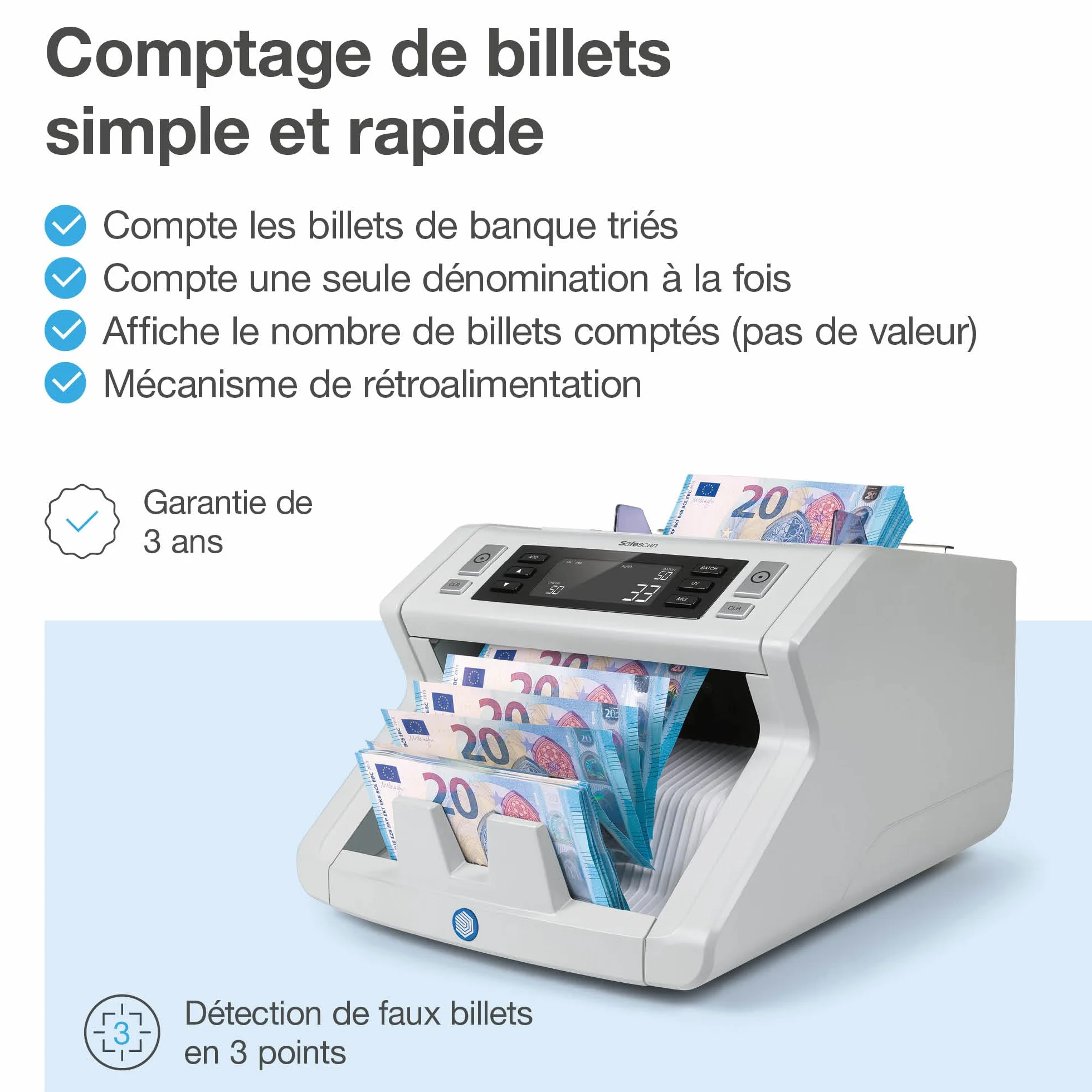 Safescan 2250 contabanconote che conta banconote ordinate - Contabanconote con verifica banconote a 3 punti - Contabanconote per banconote ordinate e per tutte le valute