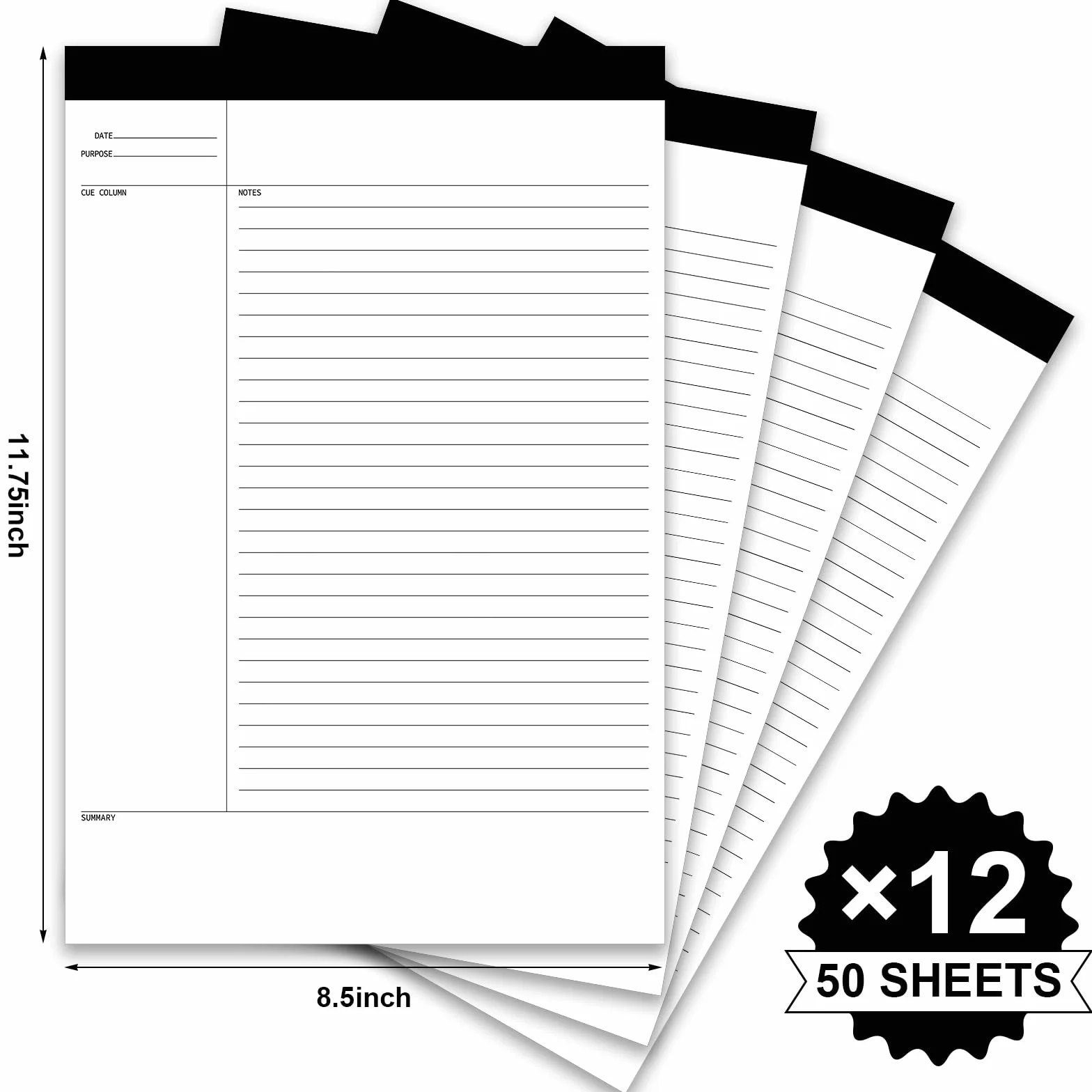 12 blocchetti per appunti legali, 29 x 20 cm, a righe, blocco note a righe, per insegnanti a casa, studenti, università, ufficio, affari, 50 fogli/blocco