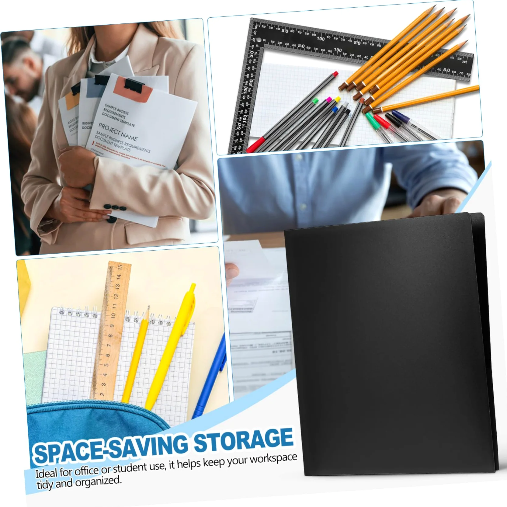 12 pezzi Cartelline Portadocumenti in Plastica Nera Organizer con Doppie Tasche e Porta Biglietti da Visita Protezione Documenti Resistente Pieghe Elegante e Leggero per Ufficio e