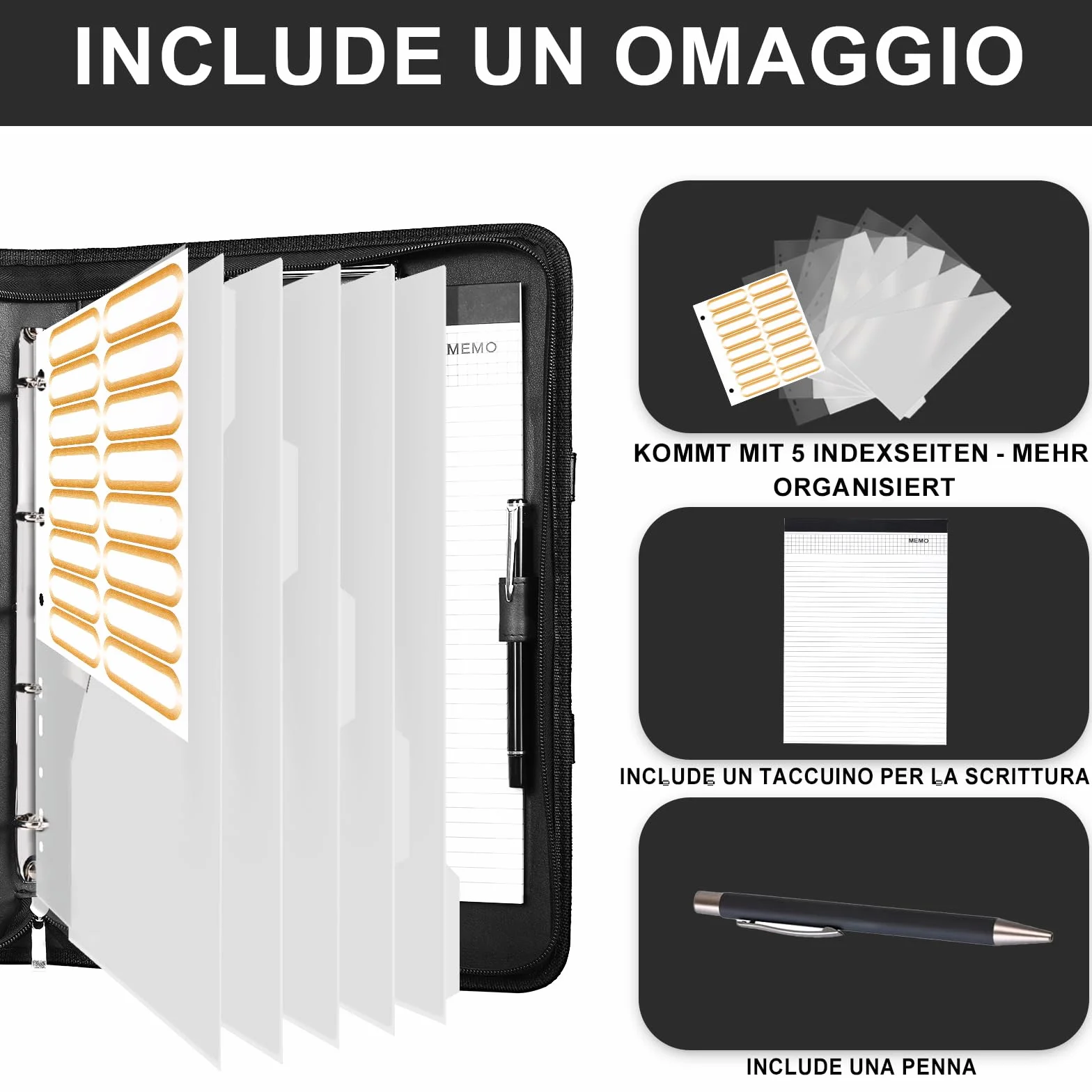 Leathario Cartella Portadocumenti A4 Pelle Vegana con Maniglia Quaderno Raccoglitore ad Anelli per Colloqui Viaggi Riunioni