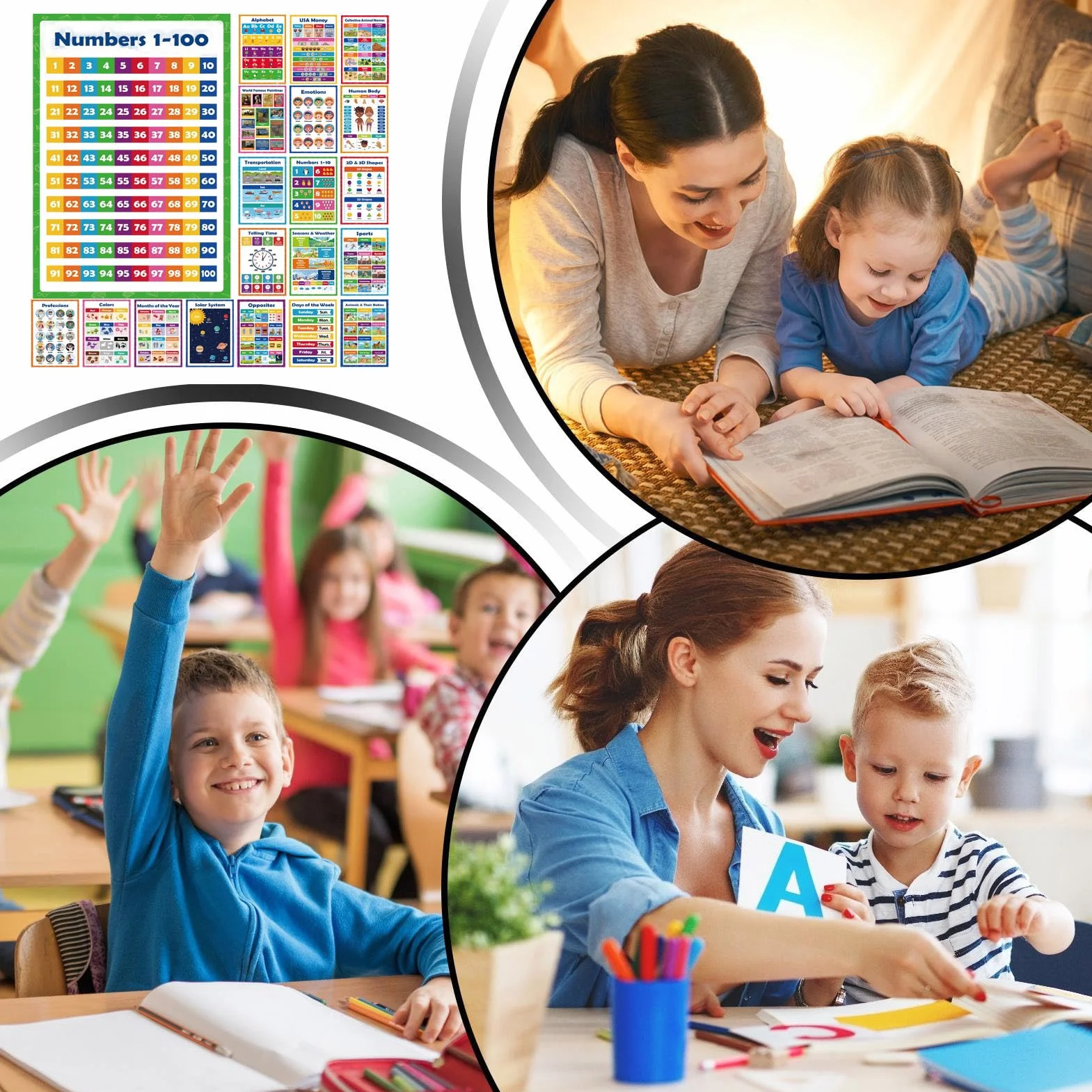 Poster educativo alfabeto numeri per bambini età prescolare asilo scuola ufficio interno