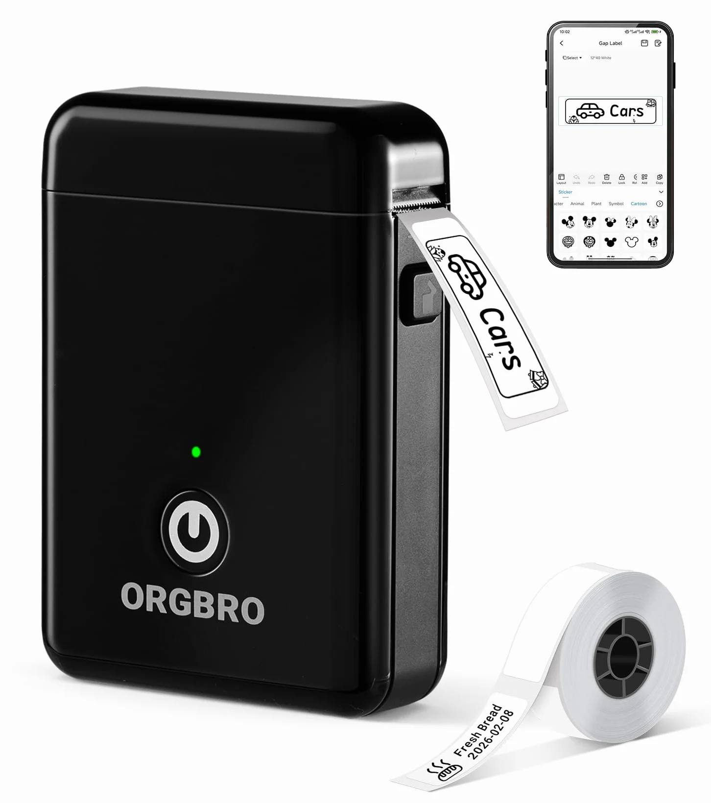 ORGBRO X1 Etichettatrice Termica Portatile Bluetooth Stampante Etichette Adesive Senza Inchiostro Compatibile iOS Android Nero