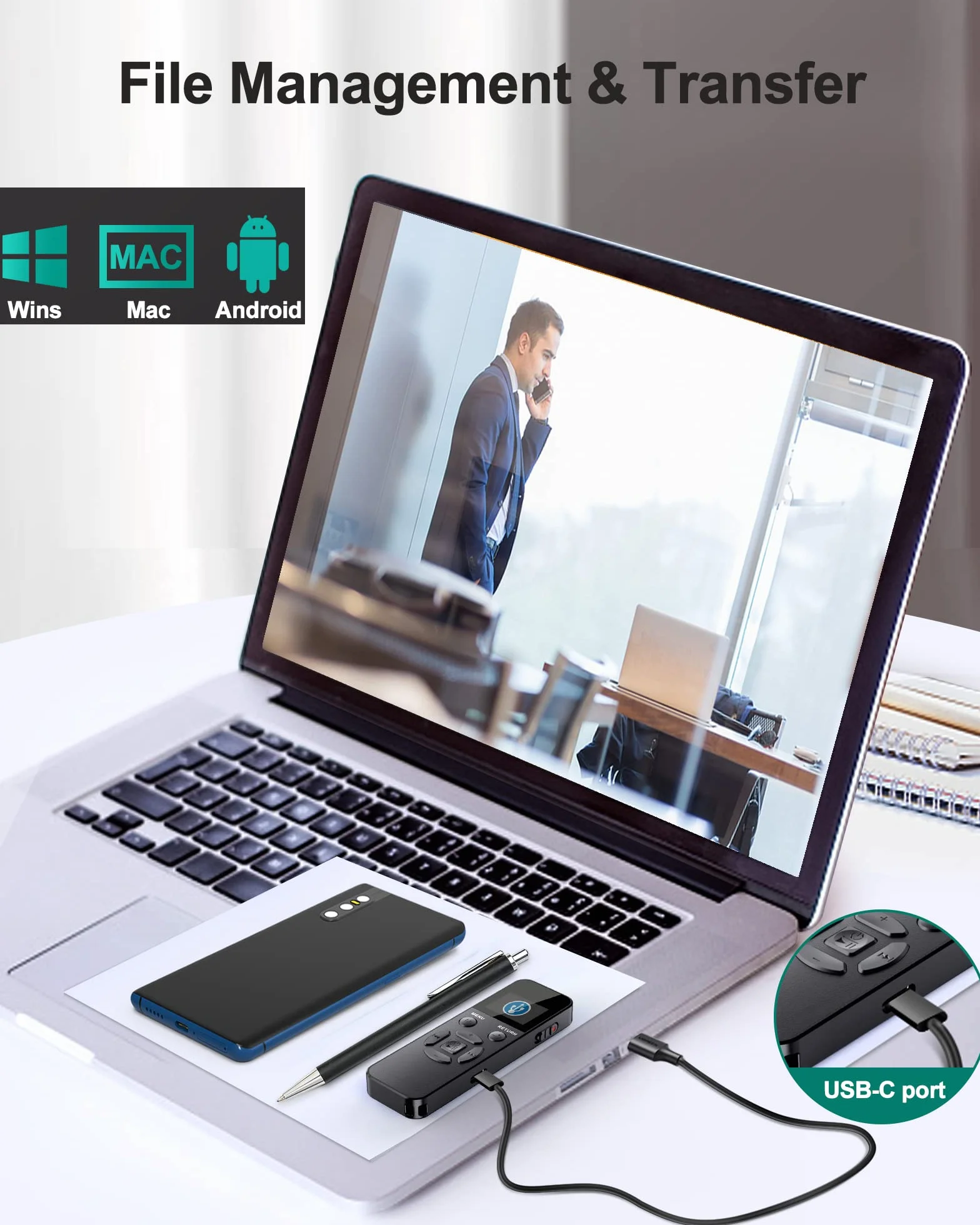 64GB Registratore Vocale Professionale, Registratore Audio con Attivazione Vocale e 35 Ore di Registrazione, Registratore con Riproduzione per Riunioni Interviste Lezioni