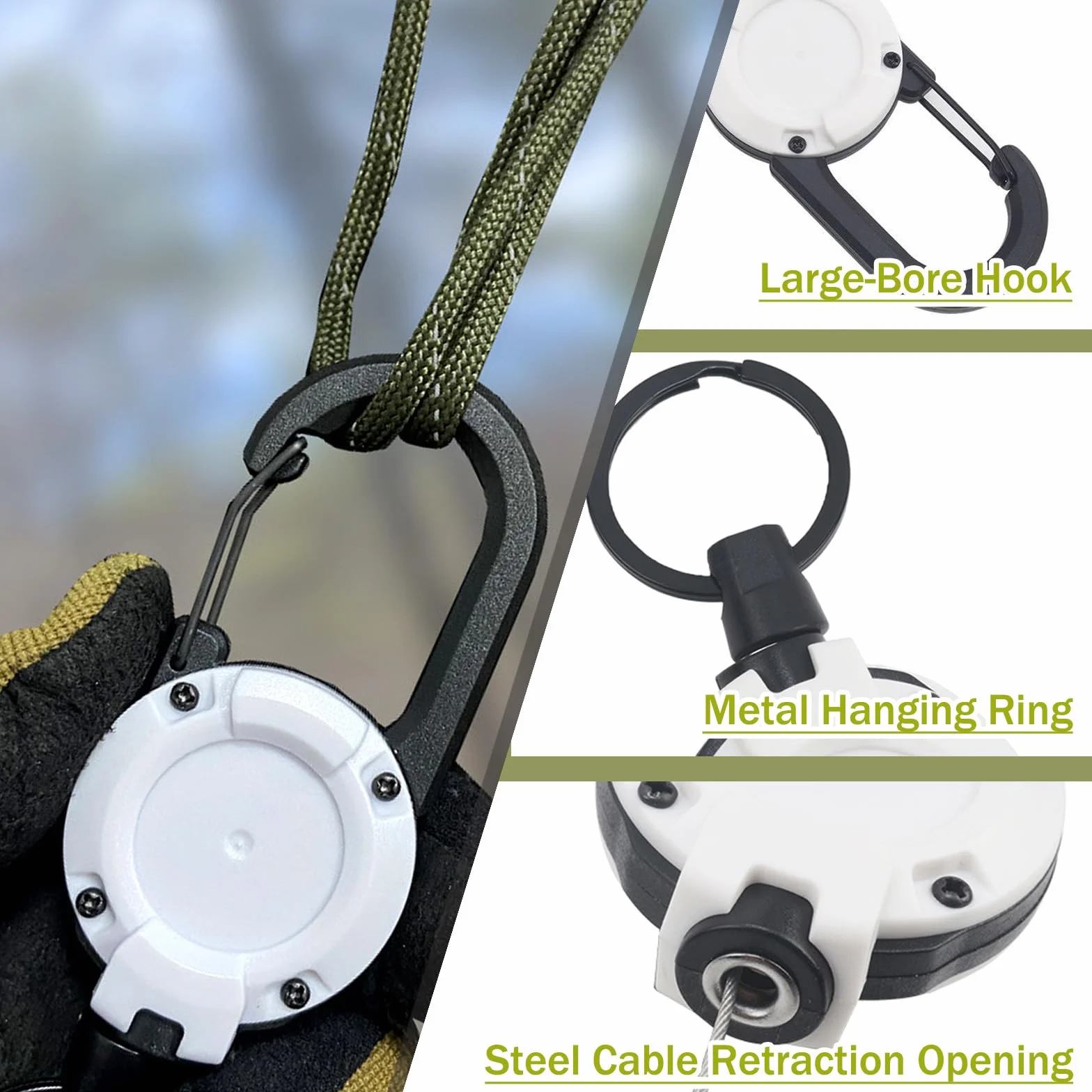 Portachiavi Retrattile Allungabile 64cm Cavo Acciaio, Porta Badge con Moschettone per Carte Identità Chiavi