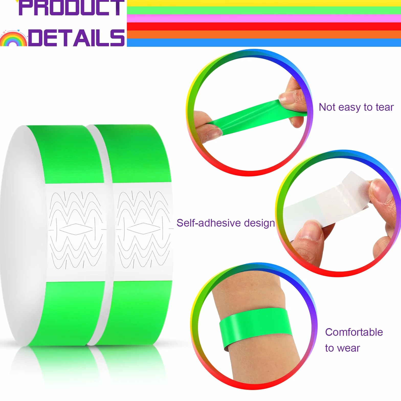 Braccialetti Identificativi Impermeabili 1200 Pezzi per Eventi Concerto Club Parco Acquatico (Verde Neon)