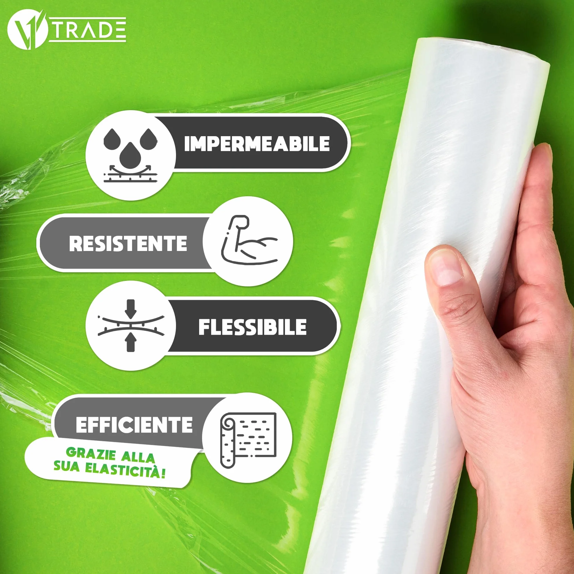 V1 Trade Pellicola elastica trasparente – 6 rotoli di pellicola elastica 250 m x 40 cm – pellicola per imballaggio 23 my – pellicola per mobili