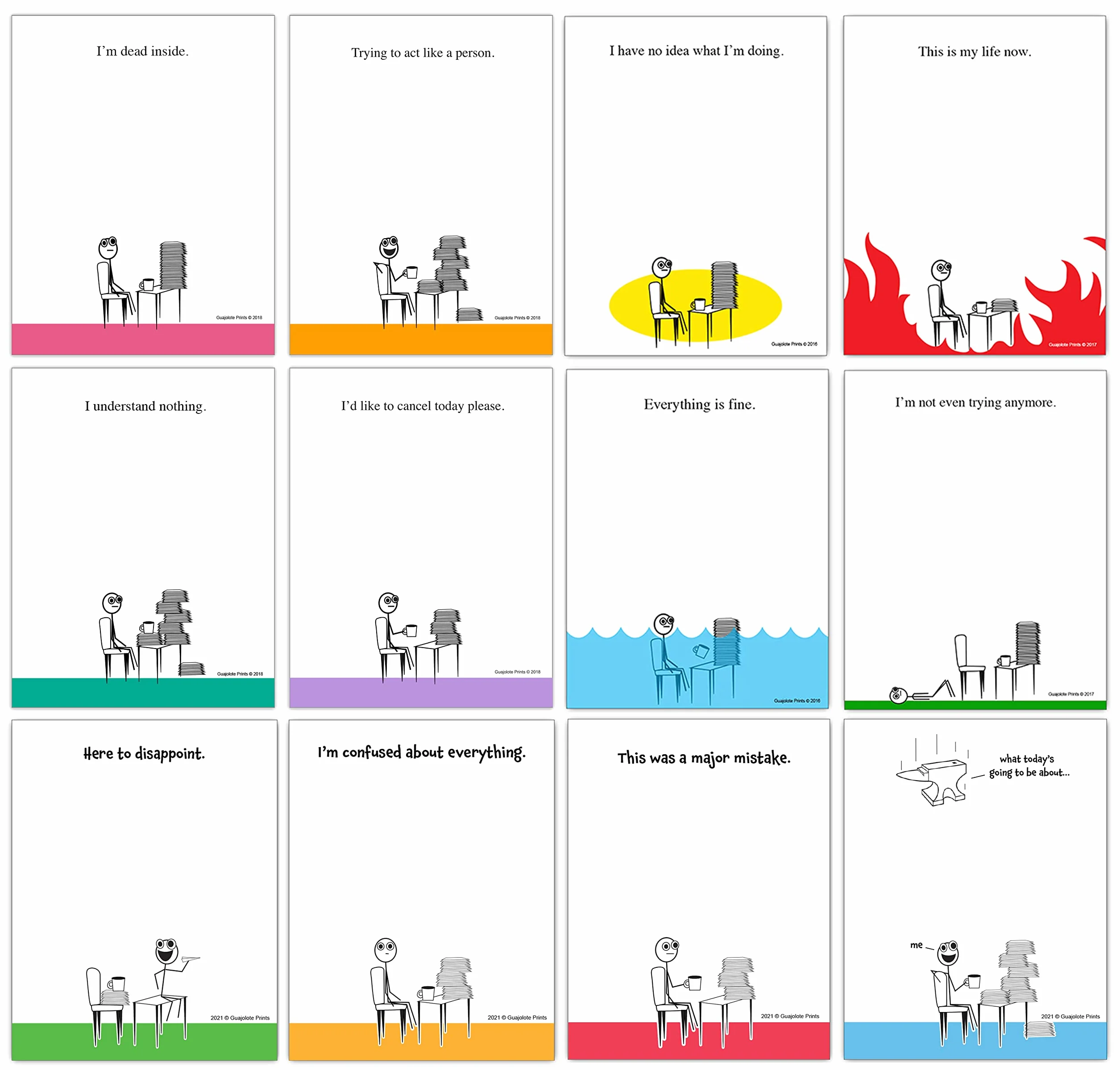 Guajolote Prints Blocchi per appunti assortiti divertenti per lavoro, ufficio (confezione da 12), 10,2 x 13,3 cm, 50 fogli
