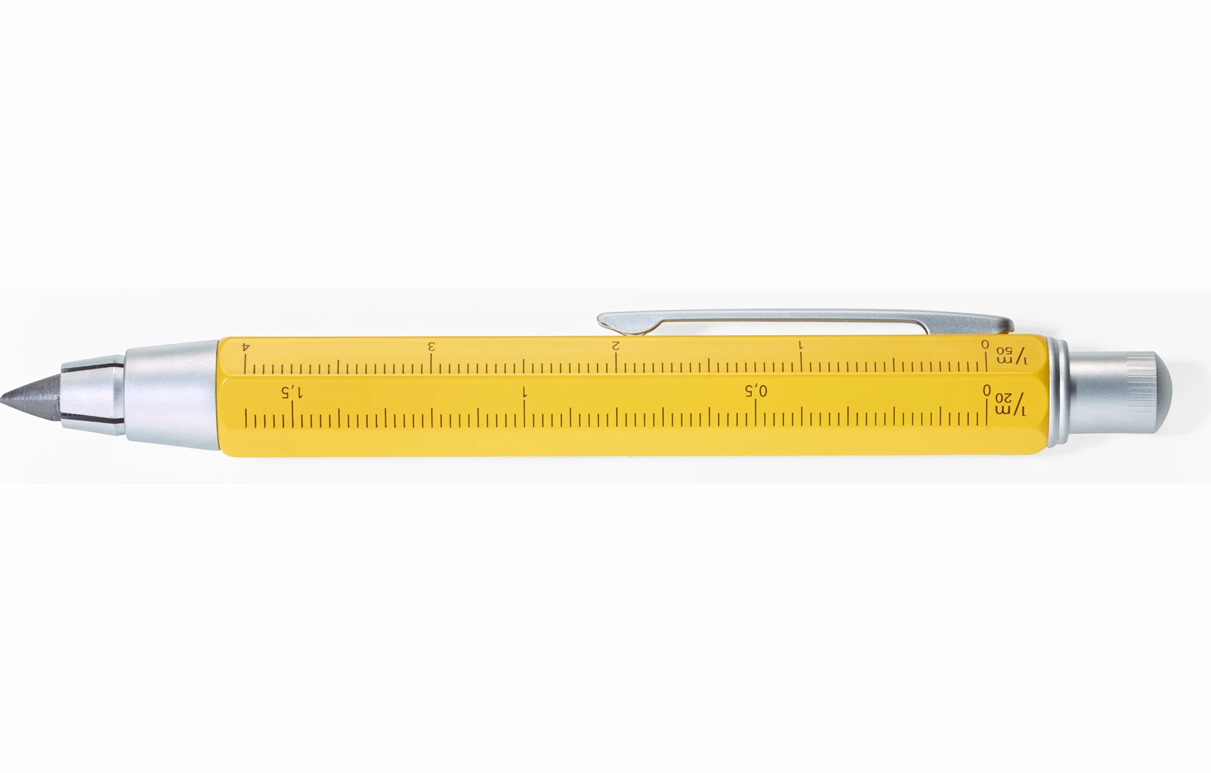 TROIKA ZIMMERMANN 5,6 BLEISTIFT- PEN56/YE mine (5,6 mm HB-mine), righello in centimetri/pollici, scala 1:20 m/1:50 m, temperamatite in ottone laccato giallo