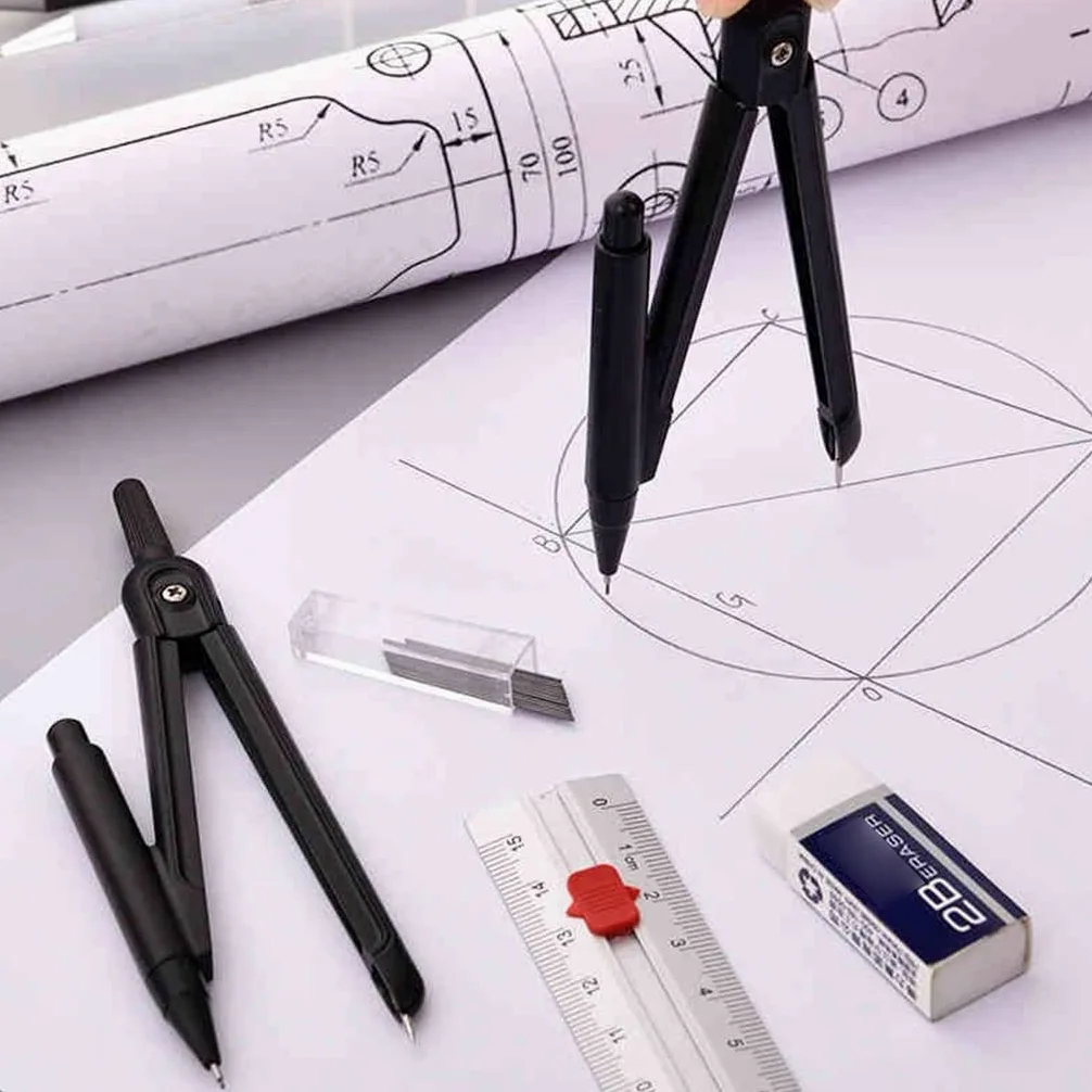 BATLAM Bussola Kit di Geometria Geometria Nera Set di Matematica Bussola e Matita Strumenti da Disegno per Studenti Cancelleria Bussola Bussola Disegno Goniometro Set di Bussole (Color : 1pcs) (1pcs)