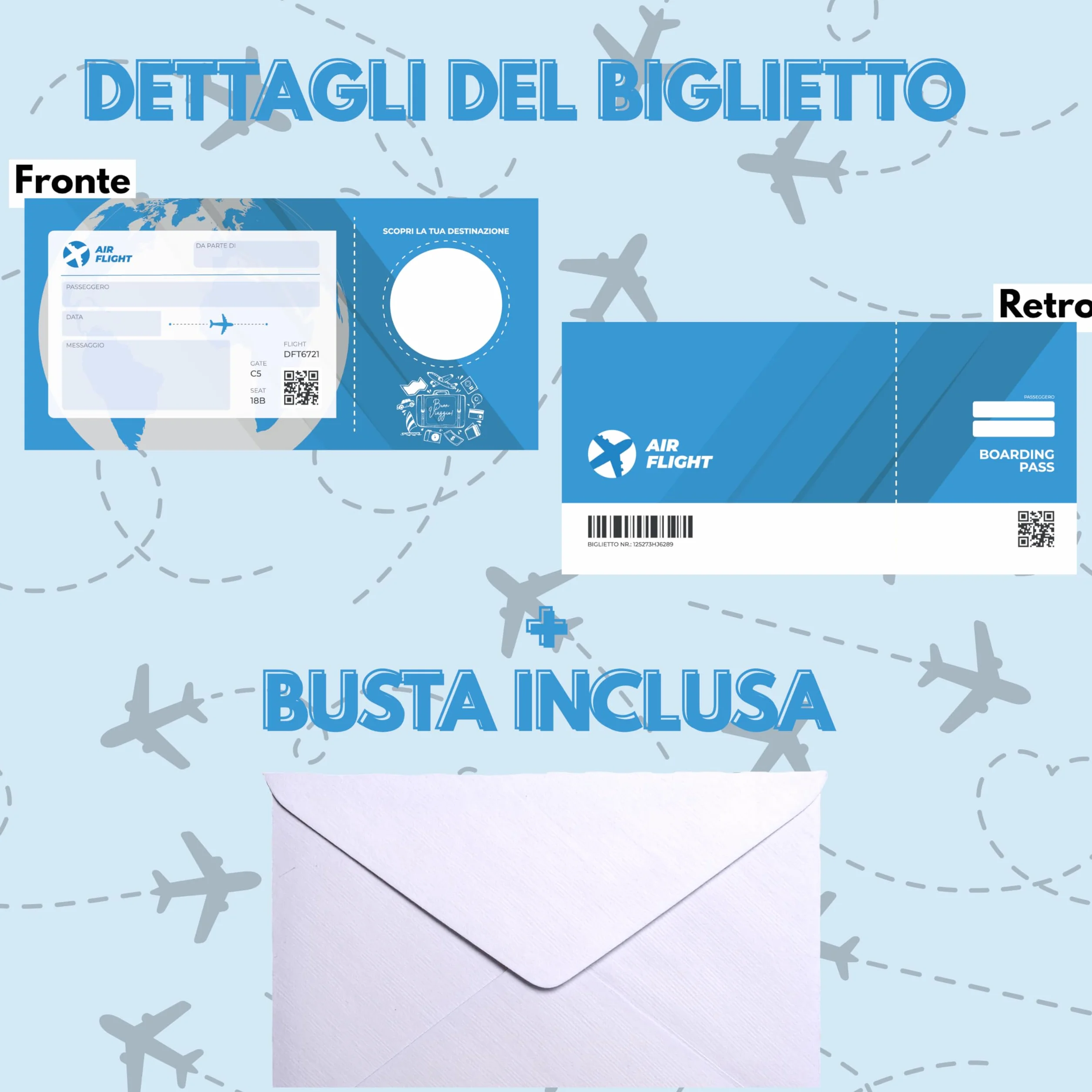 Biglietto Aereo Finto Regalo - Biglietto Viaggio Sorpresa con Busta Inclusa Stile Vintage e Moderno