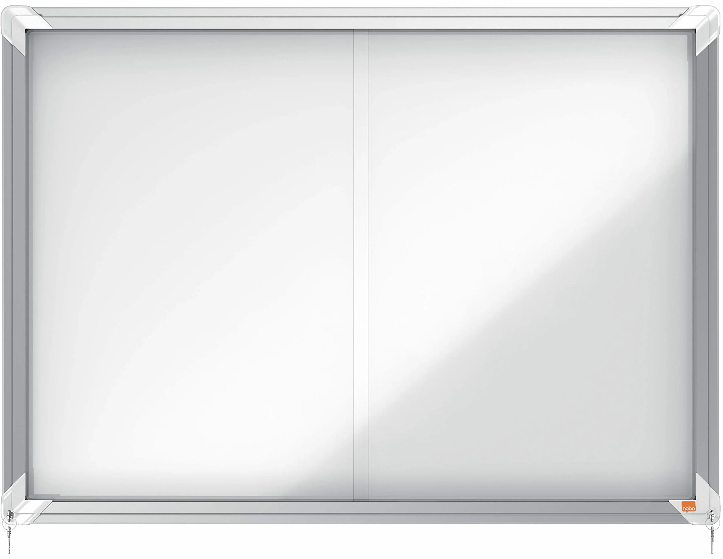 Nobo Bacheca Magnetica ad Ante Scorrevoli con Serratura, 8 x A4, Gamma Premium Plus, Bianco, 1902569