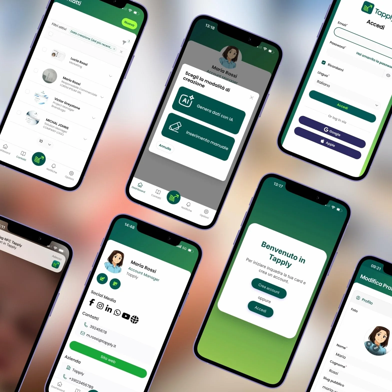 Biglietto da Visita Digitale NFC QR Code Compatibile Android iOS Profilo Aggiornabile Online Nero
