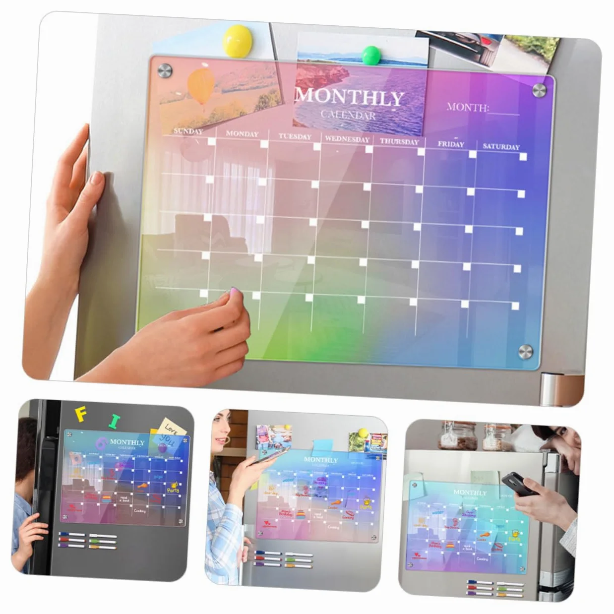 Planner Mensile Magnetico in Acrilico Cancellabile 7 Pezzi | Trasparente DIY Set Penna, Superficie per Annotazioni Quotidiane, Non Lascia Residui