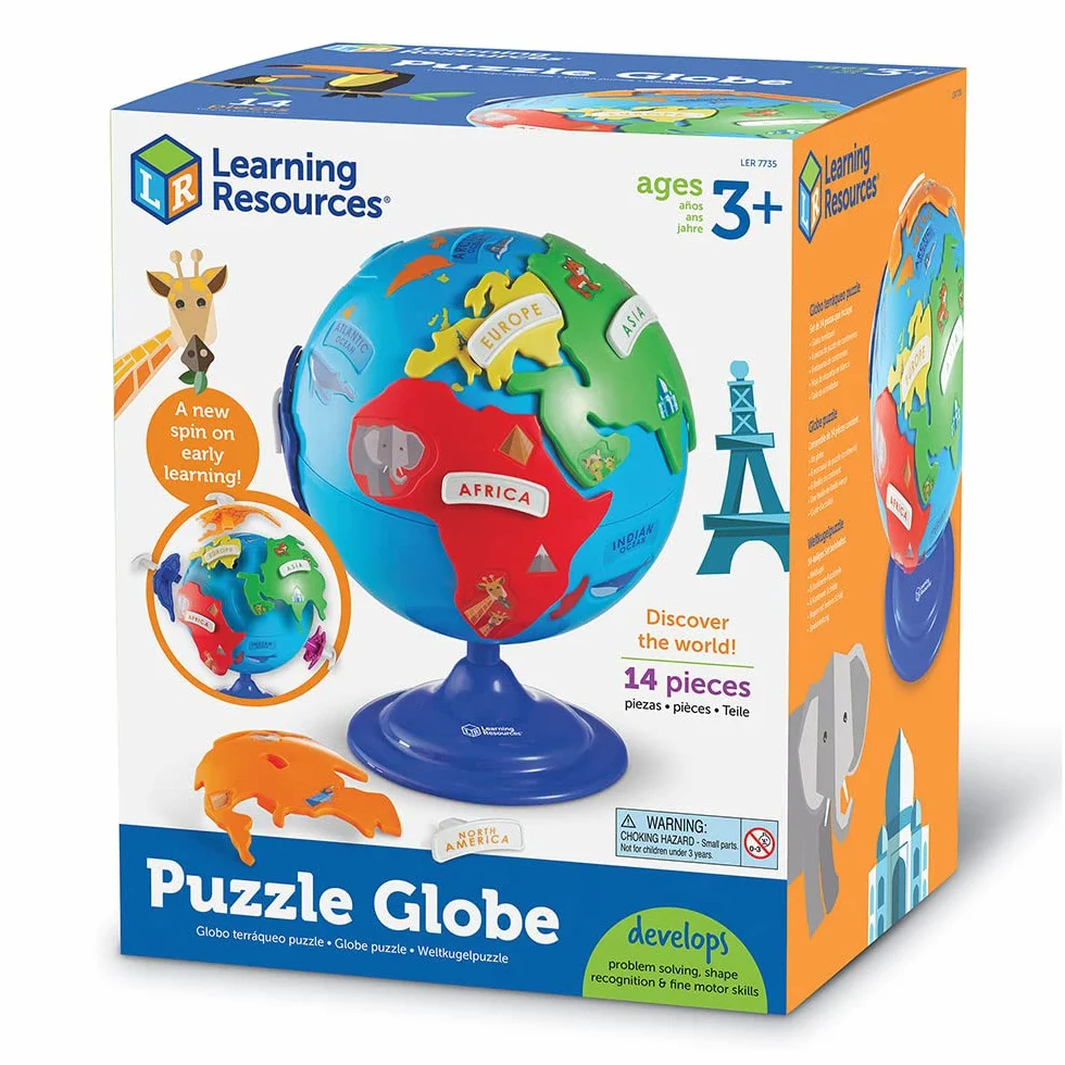 Learning Resources Mappamondo puzzle imparare geografia continenti oceani | Sviluppa conoscenze geografiche di base, riconoscimento di forme e problem solving. Supporta curiosità verso il mondo.