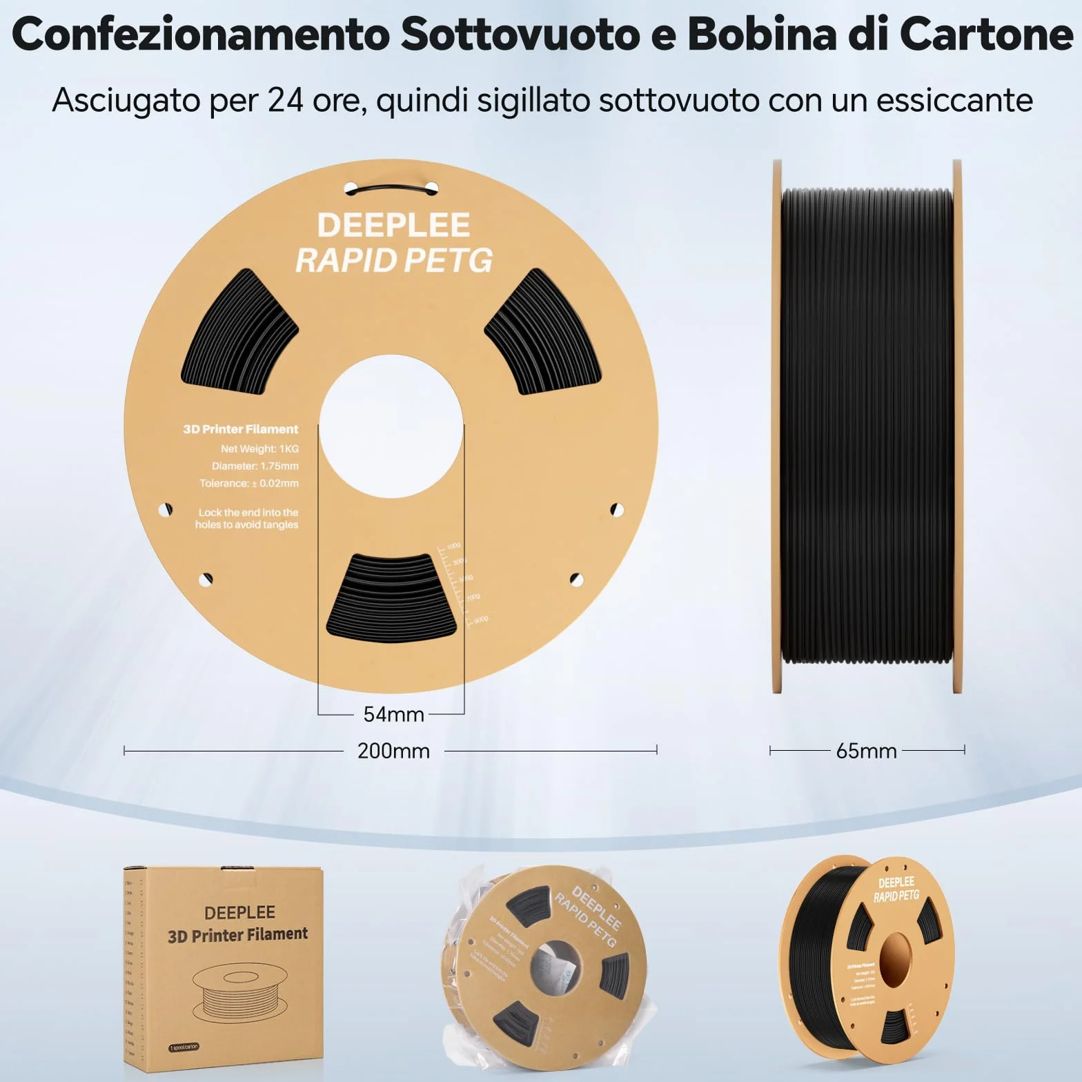 DEEPLEE Filamento PETG Rapido 1.75 mm 1 kg Trasparente Alta Resistenza agli Urti per Stampanti 3D FDM