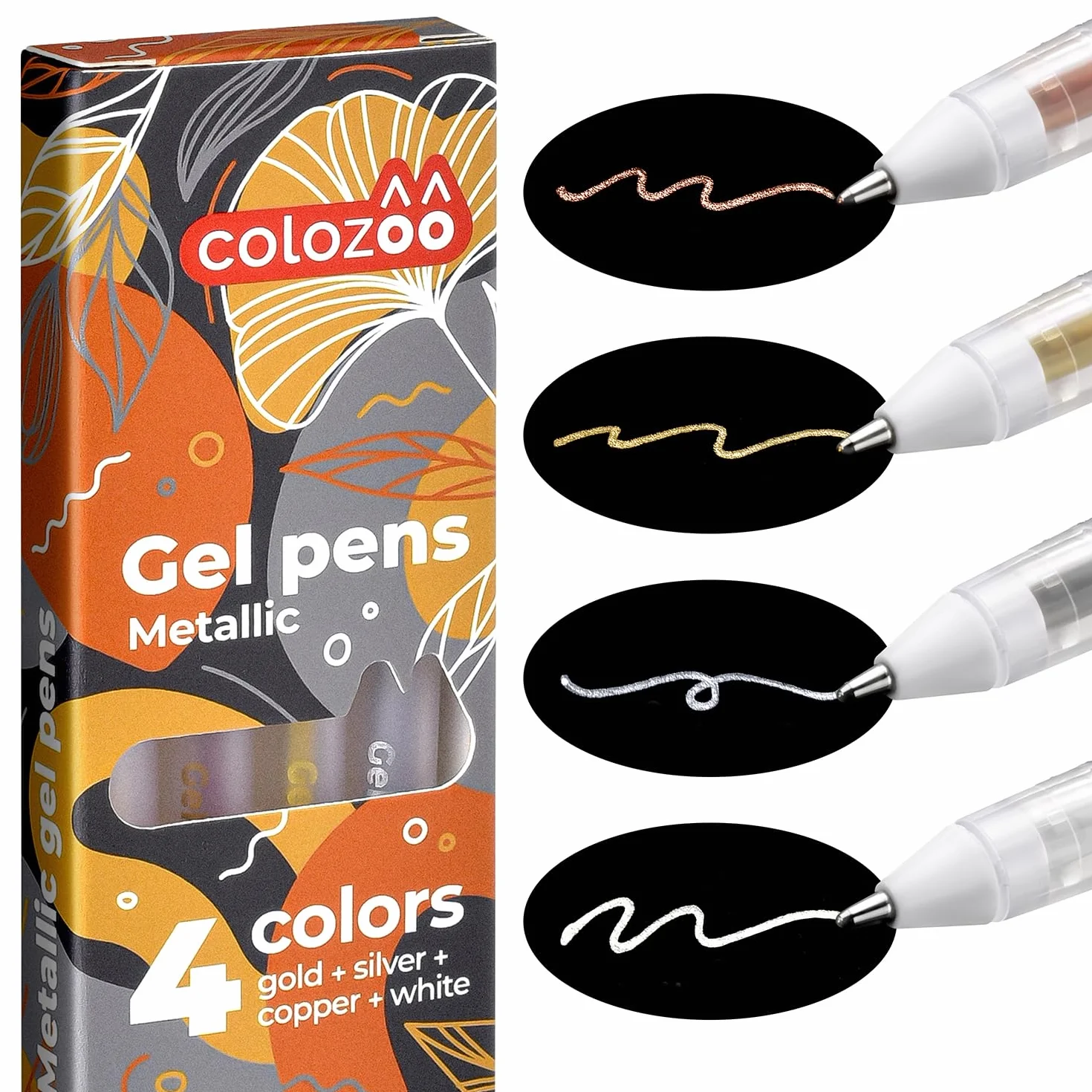colozoo Set di 4 Penne Gel Metalliche 0,8mm per Carta Nera e Colorata Oro Argento Rame Bianco