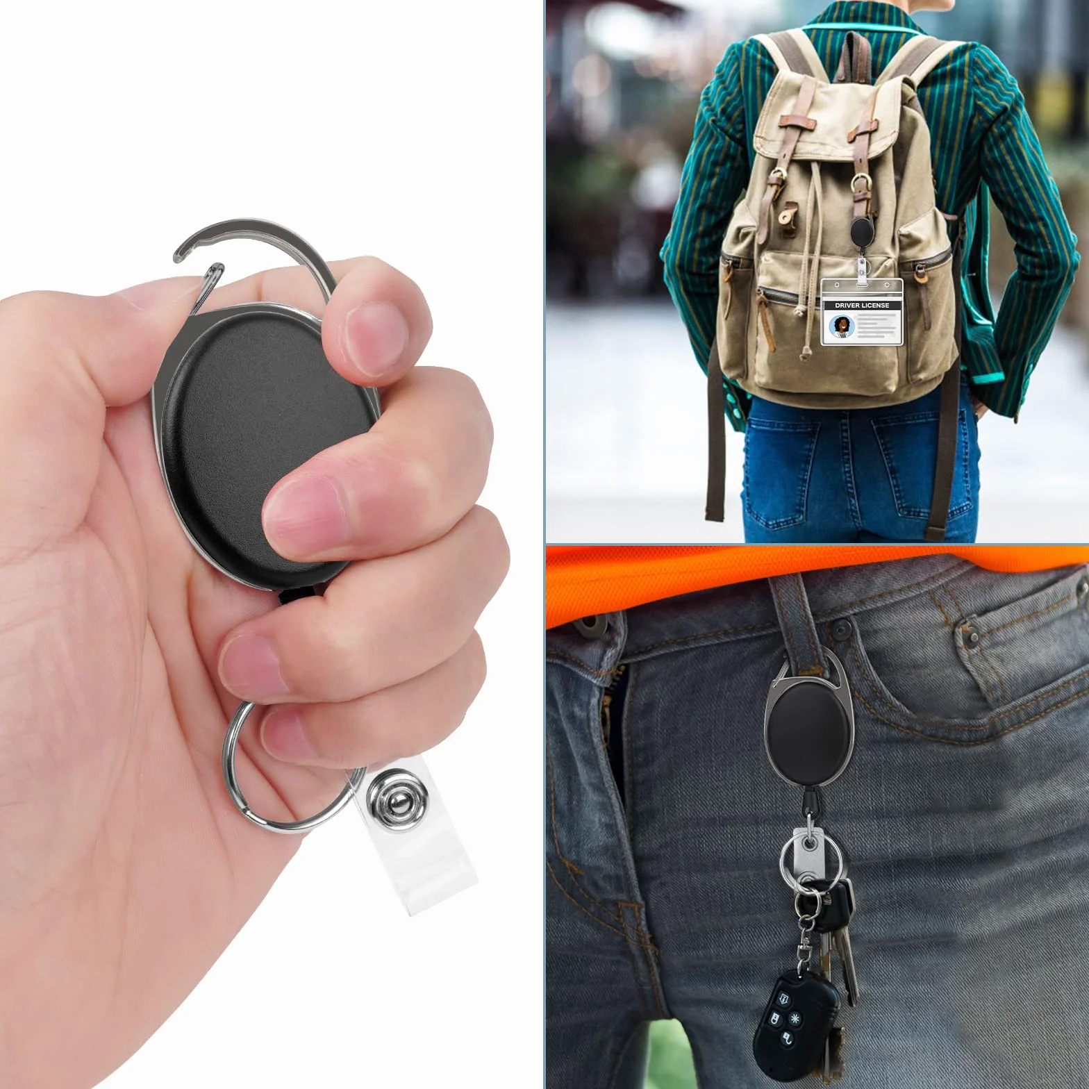 Vicloon Bobina per badge retrattile con clip, portachiavi resistente con bobina