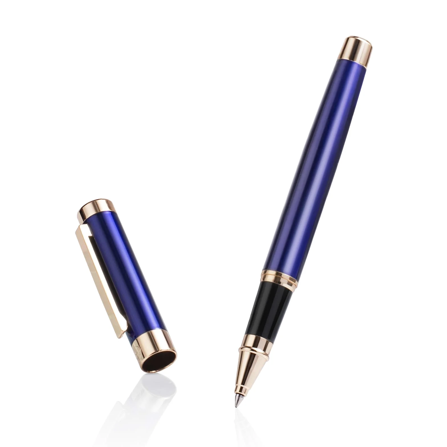 Penna roller di lusso, finiture in oro 24 carati, inchiostro Schneider Refull, corpo blu | Design elegante ed elegante, set regalo di penne a sfera per uomini e donne, professionale, ufficio esecutivo