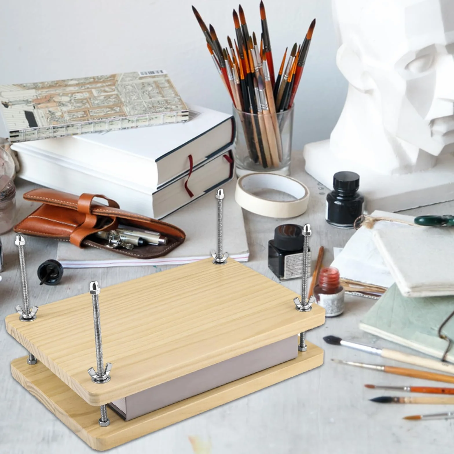 Pressa Per Libri In Legno, 30x20cm Strumento Di Rilegatura Manuale Multifunzionale Resistente Accessori Forniture Per Rilegatura Per Casa Scuola Ufficio Fai Da Te