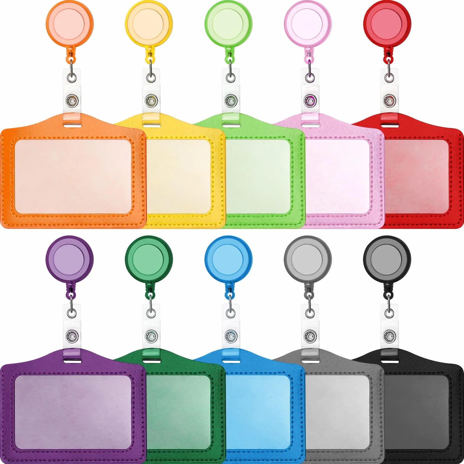 Porta Badge con Bobina Retrattile in Pelle Colorato 10 Pezzi