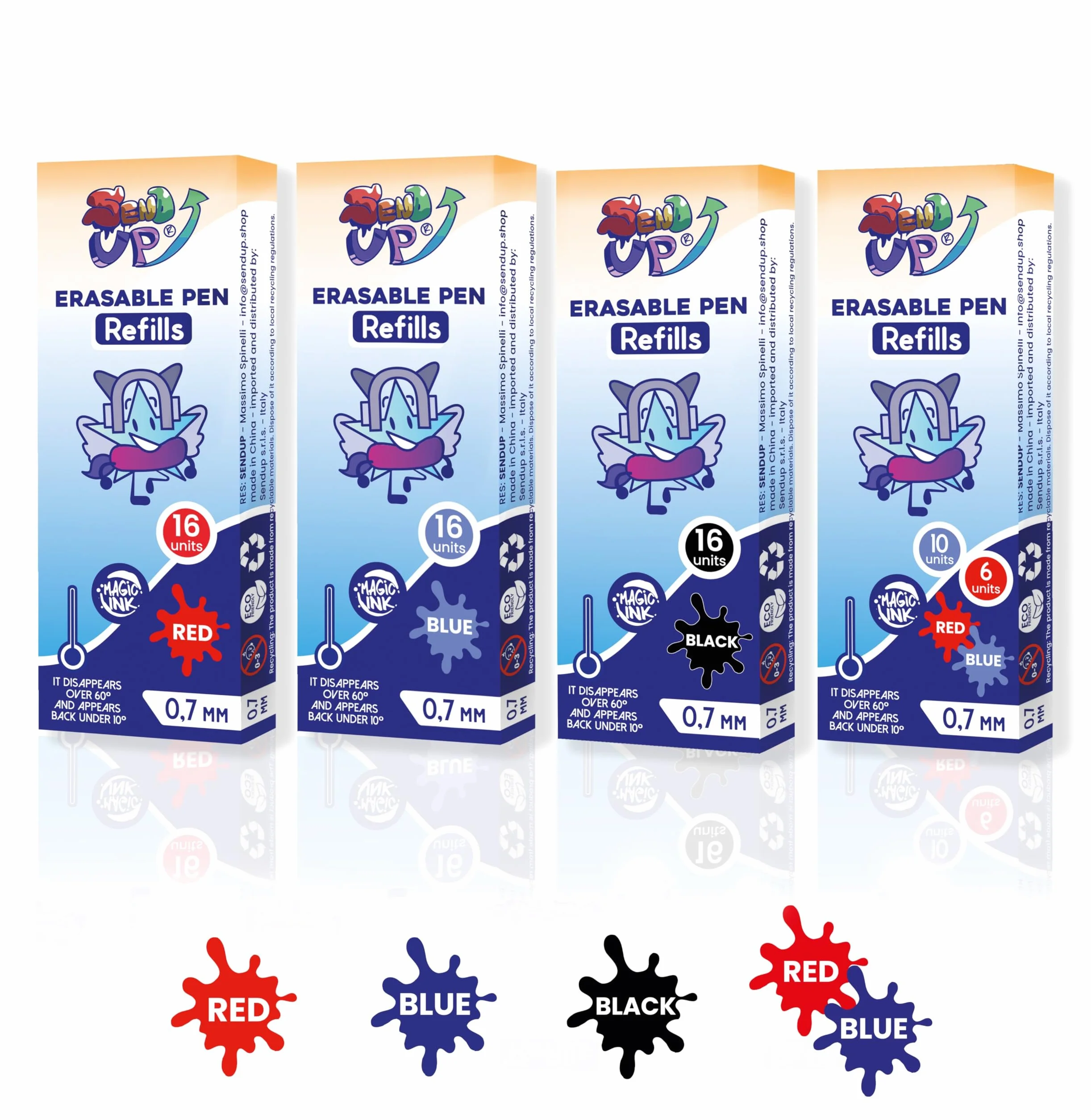 16 Ricariche XXL Penna Gel Cancellabile ROSSE, Punta 0,7mm, Compatibile Legami, +20% Inchiostro, Scatola Cartone