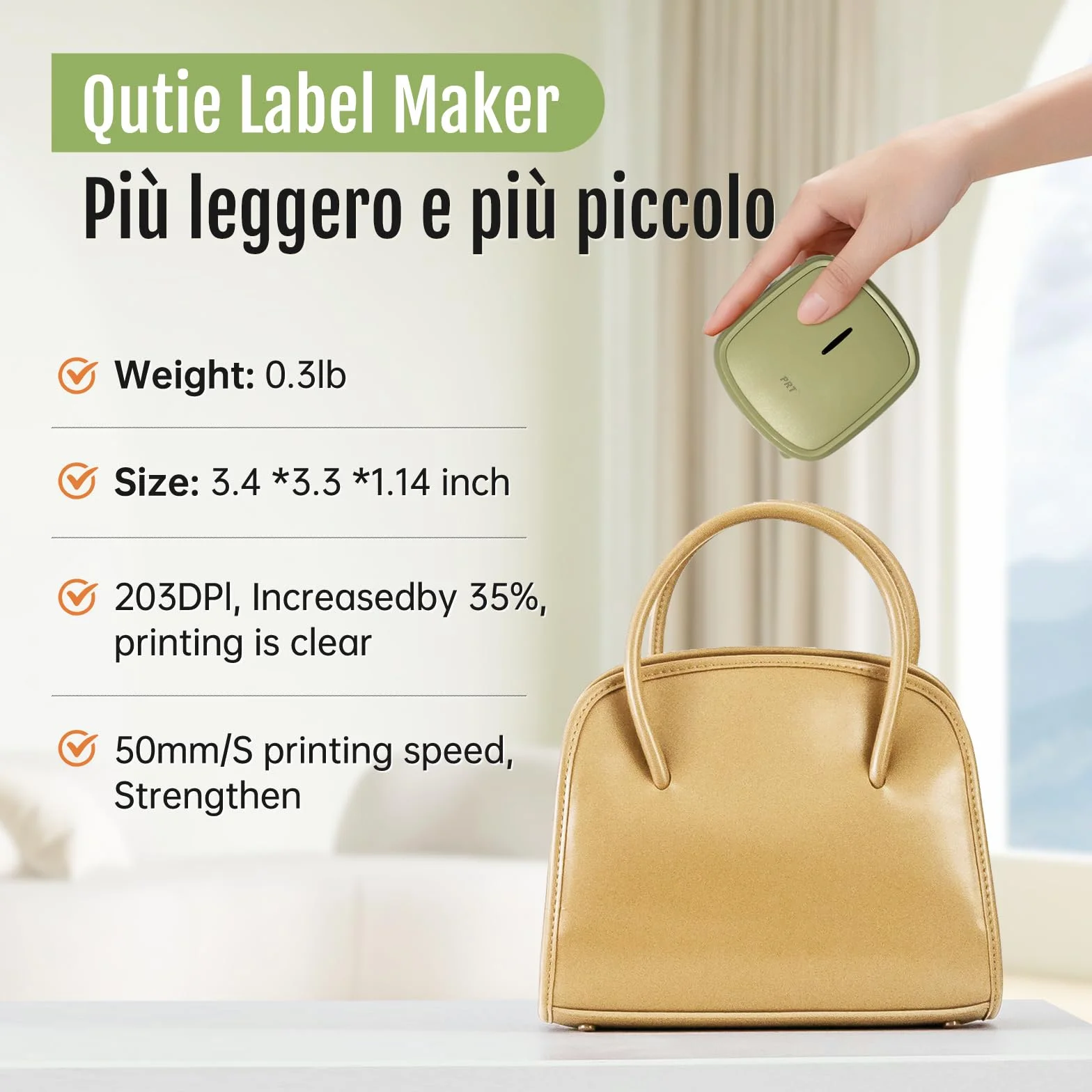 PRT Mini Etichettatrice Portatile Bluetooth Stampante Termica Etichette iOS Android Verde