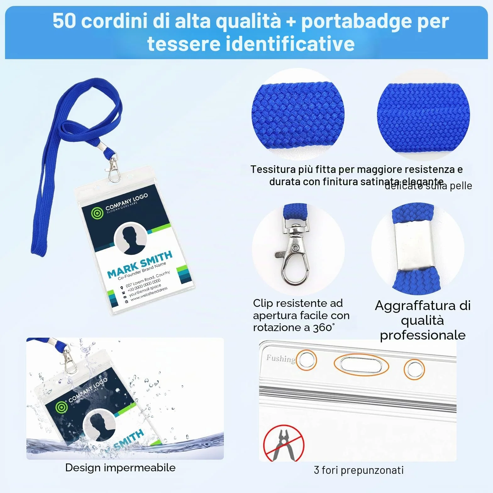 Fushing 50 PCS plastica trasparente targhetta per nome carta ID portacordino con gancio girevole 13.5x8.5 cm