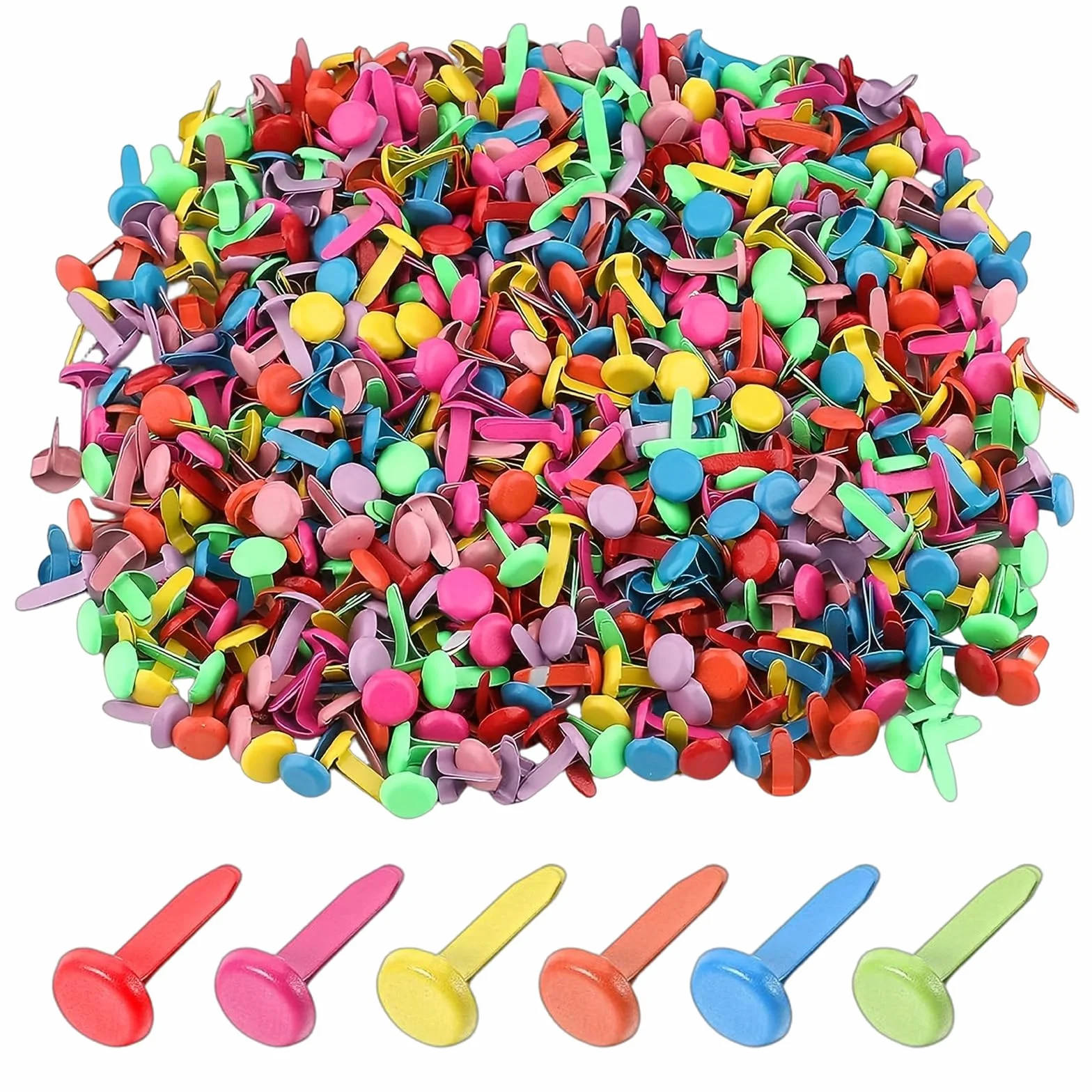 Fermacampioni 200 Pezzi Mini Fermagli Rotondi in Metallo 8x19mm, Colorati Pastello per Carta Scrapbooking