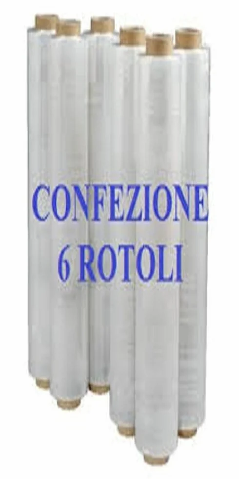 FILM ESTENSIBILE MANUALE ROTOLI PELLICOLA TRASPARENTE FASCIA PALLET 2.2KG ALTEZZA 50CM 6 ROTOLI