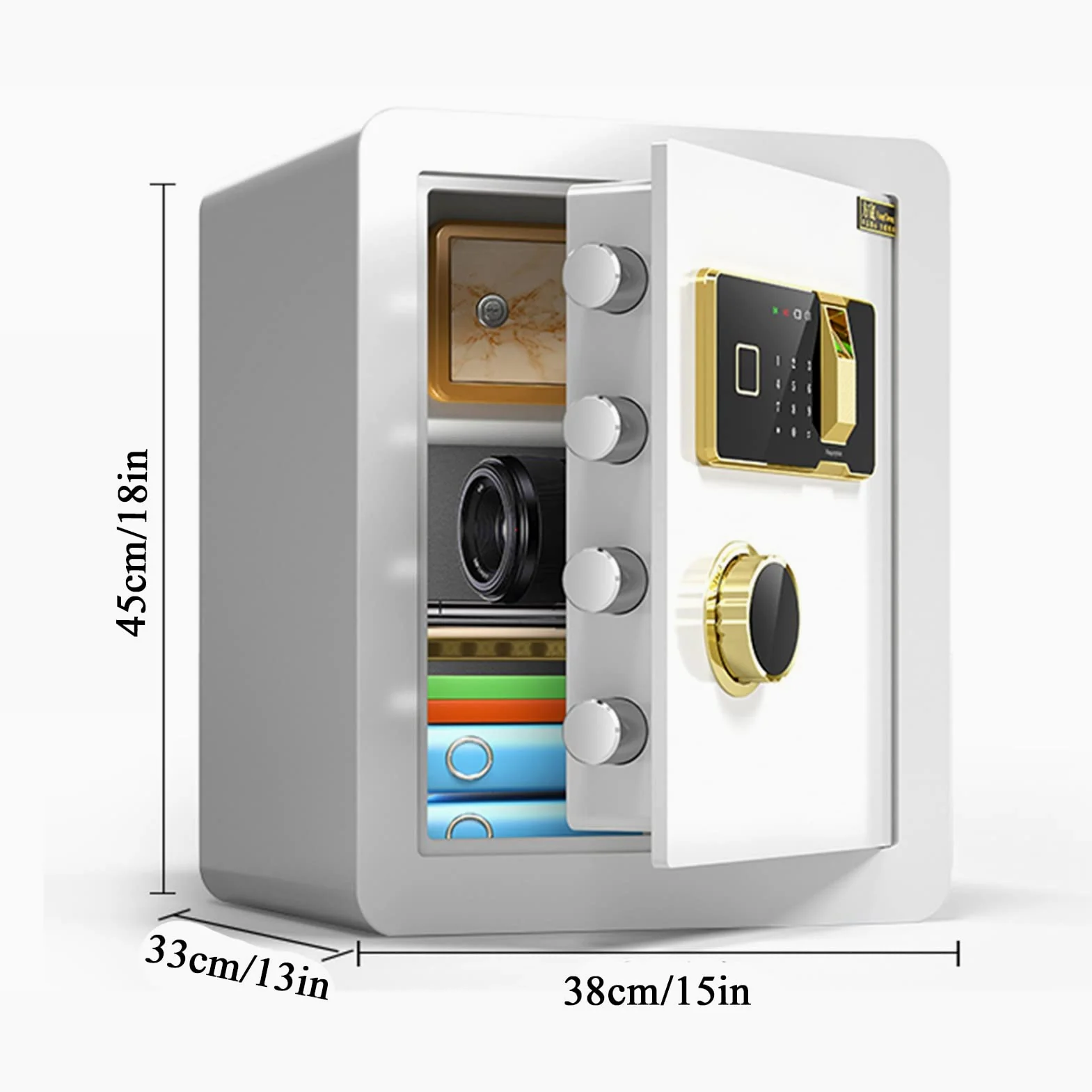 XBTGS Cassaforte, cassaforte ad accesso rapido con impronta digitale con armadio interno privato, doppio sistema di allarme, Smart Safe Box, memorizza 100 impronte digitali, prevenzione furti, bianco