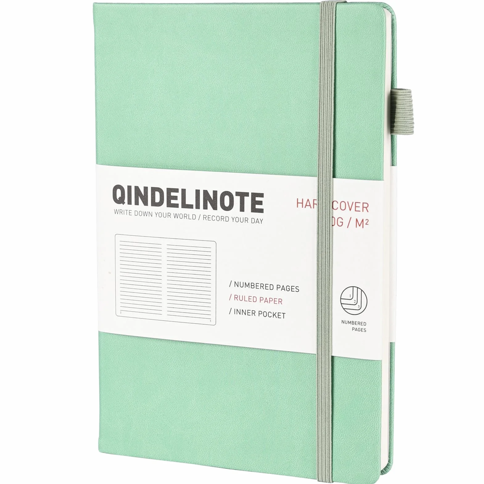 Taccuino a righe formato A5, 192 pagine numerate, con copertina rigida, 100 g/m², carta senza sbavature, copertina rigida con segnalibri, portapenne, tasca interna (verde)