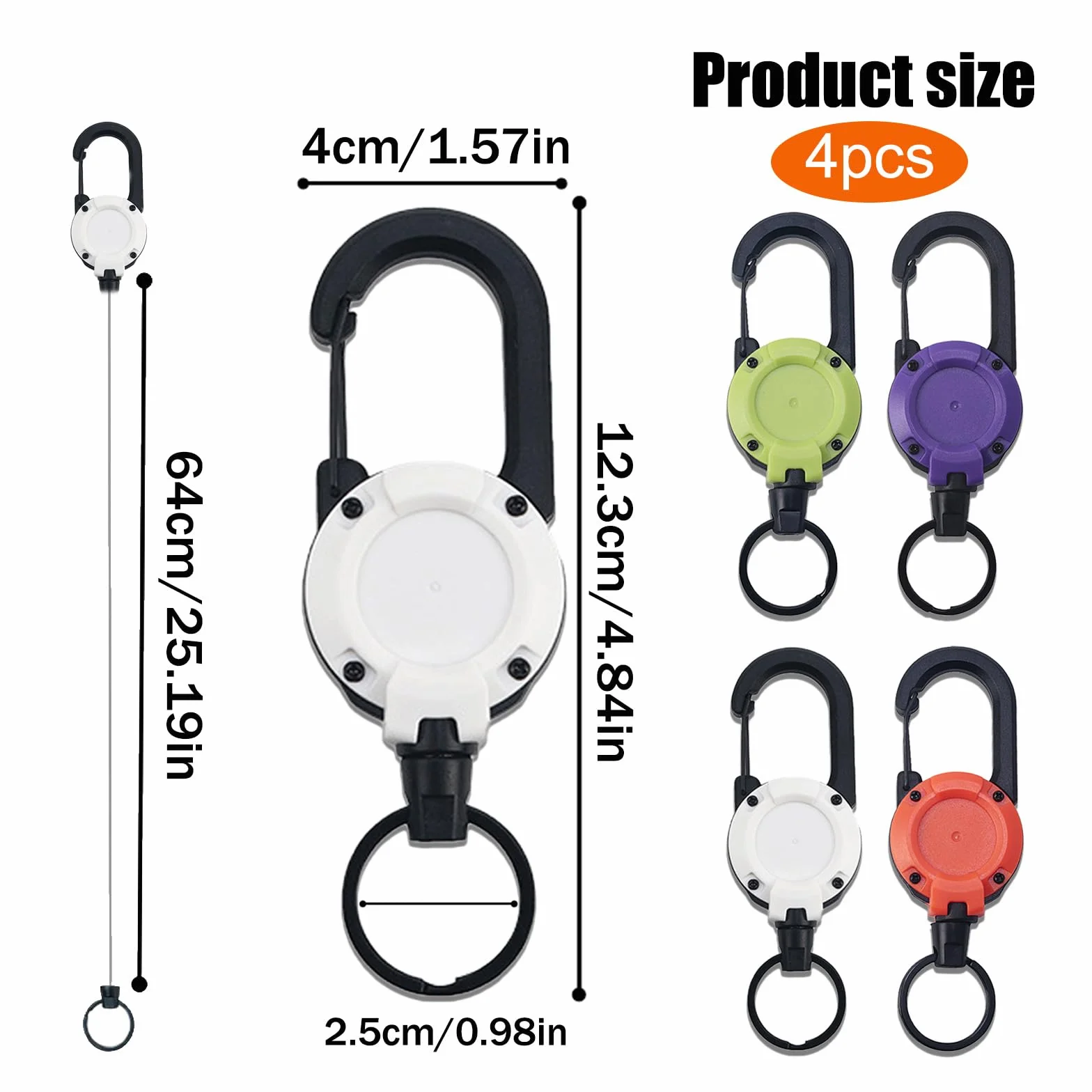 Portachiavi Retrattile Allungabile 64cm Cavo Acciaio, Porta Badge con Moschettone per Carte Identità Chiavi