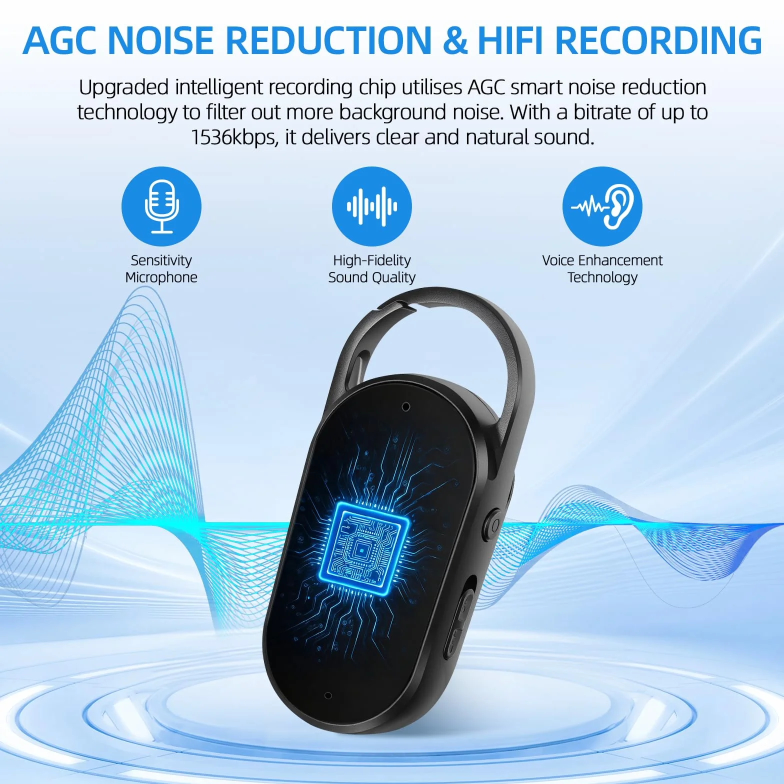 64GB Registratore Vocale - PortatileMini Registratore Audio Digitale Professionale Con Attivazione Vocale e MP3, Design a Portachiavi, AGC Riduzione del rumore, Lezioni, Riunioni, S29 (Black)