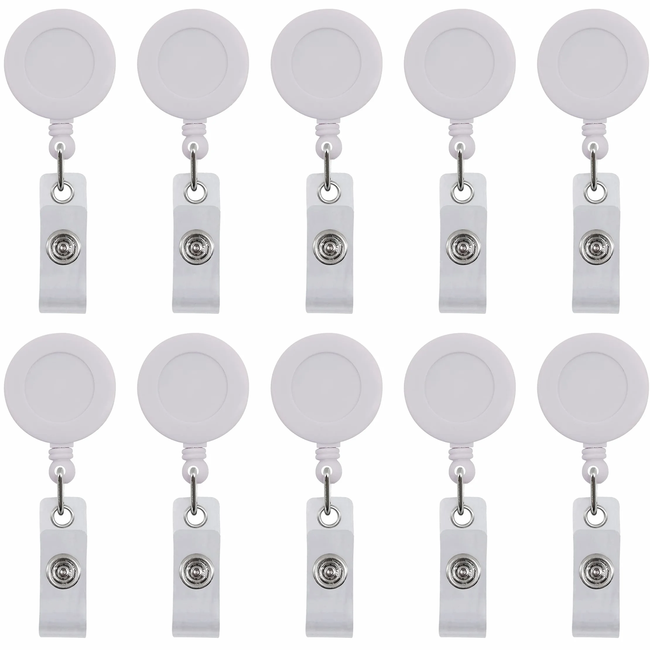 Premium Badges, confezione da 100 porta badge retrattili con clip a coccodrillo girevole, confezione da 100 pezzi, colore: bianco