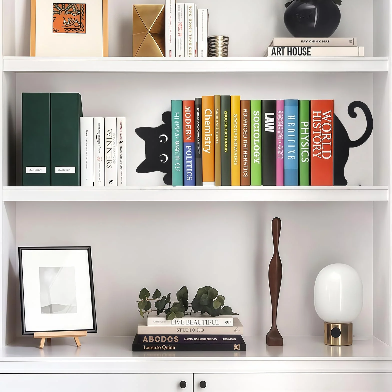 Gatto Curioso Fermalibri in Metallo 2 Stili Decorativi per Casa e Ufficio Regalo Lettori