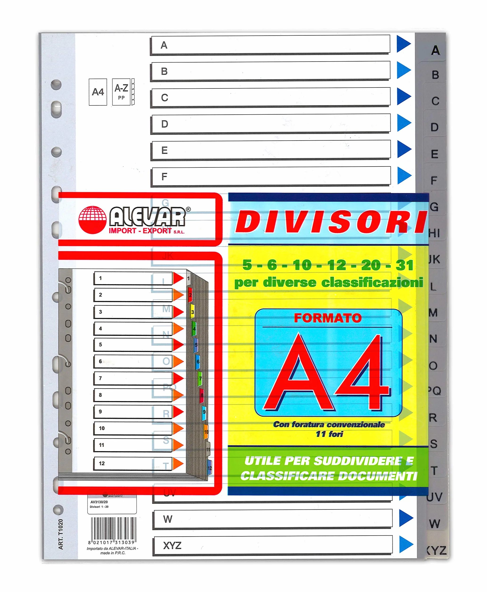 Divisori Grigi A4 11 Fori Alfabetici A-Z 20Fogli
