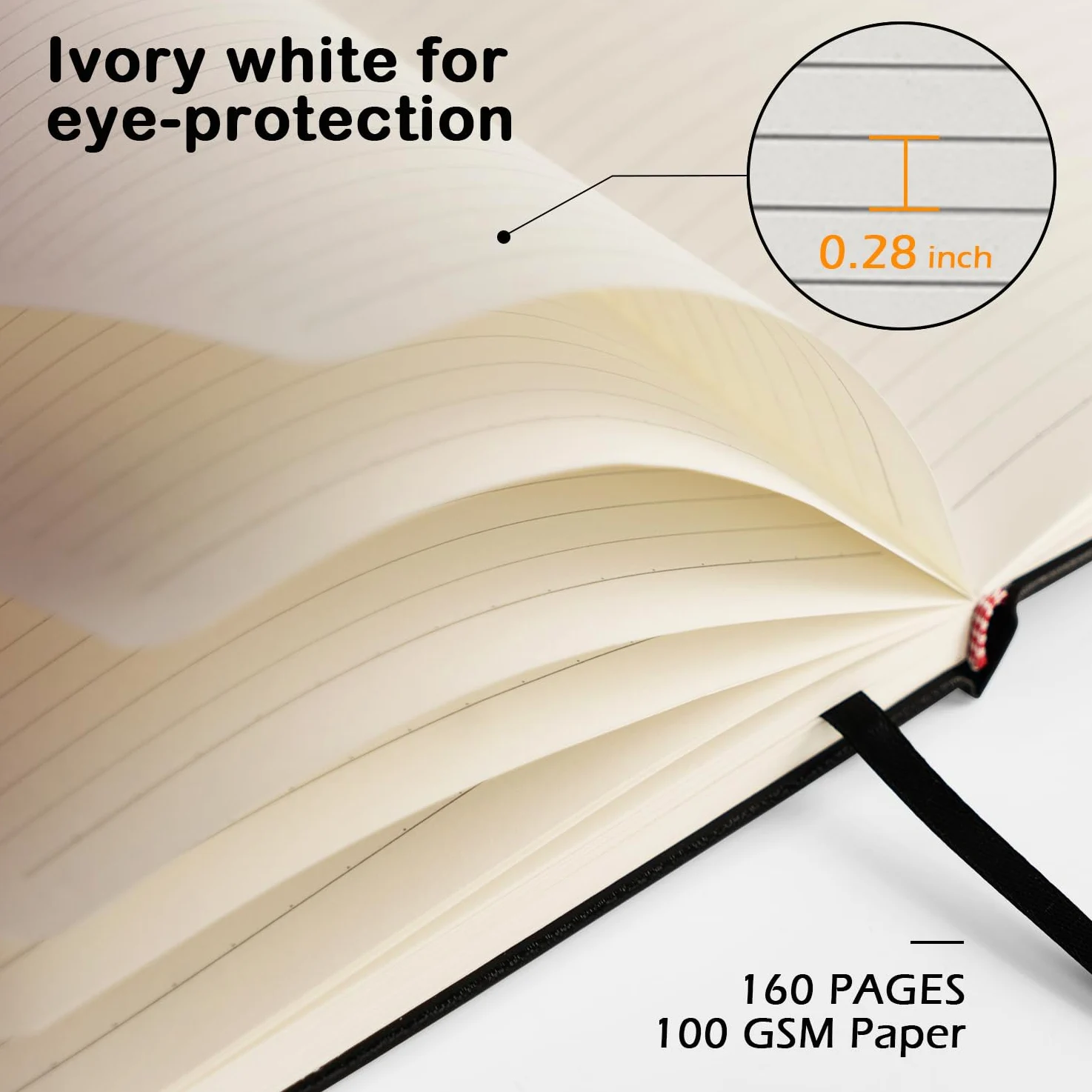 ONAVIA Taccuino a Righe A5 Copertina Rigida, 160 Pagine, Set 8, Nero | 14 x 21 cm, 100 g/m², Classico Quaderno Appunti di Linea, Tasca Interna, Chiusura ad Elastico, Portapenne