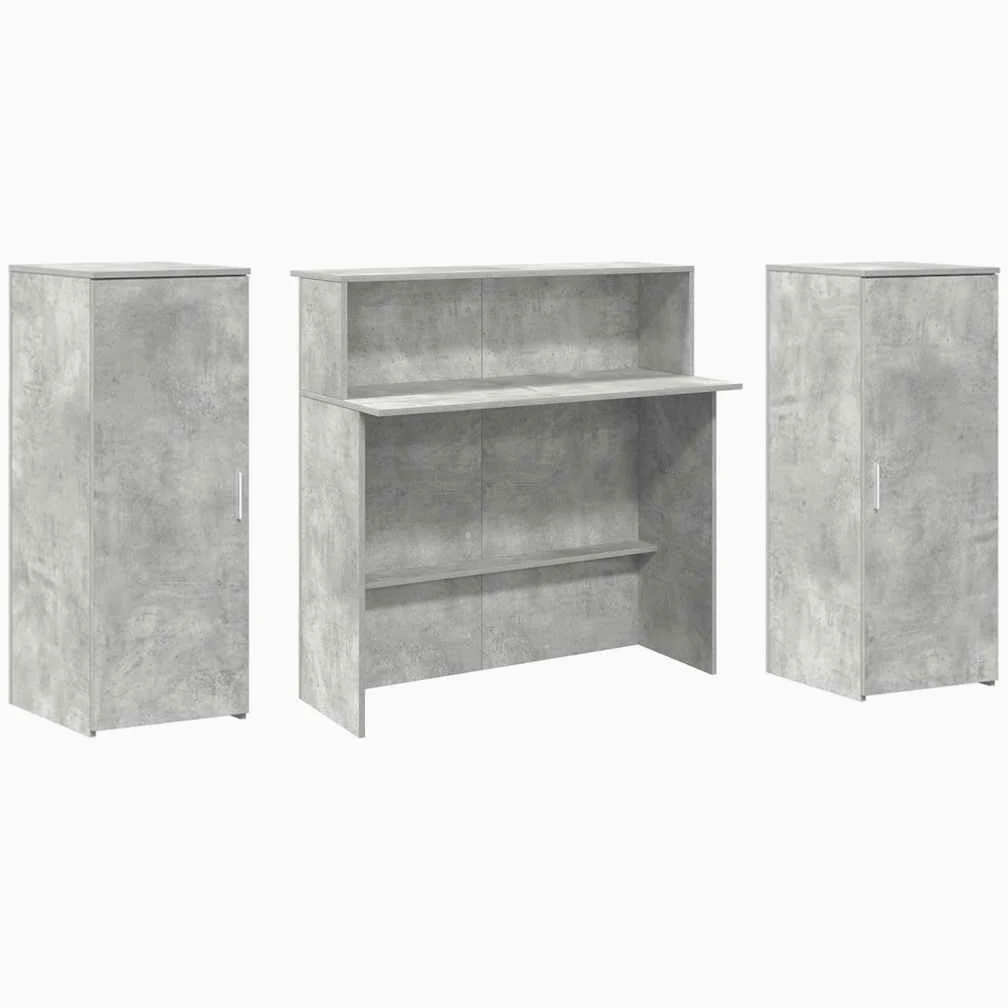 Bancone per ricevimento, grigio cemento, 180 x 50 x 103,5 cm, in legno | Bancone modulare con molto spazio per ufficio, studio e salone. Protezione discreta grazie alle pareti laterali alte.