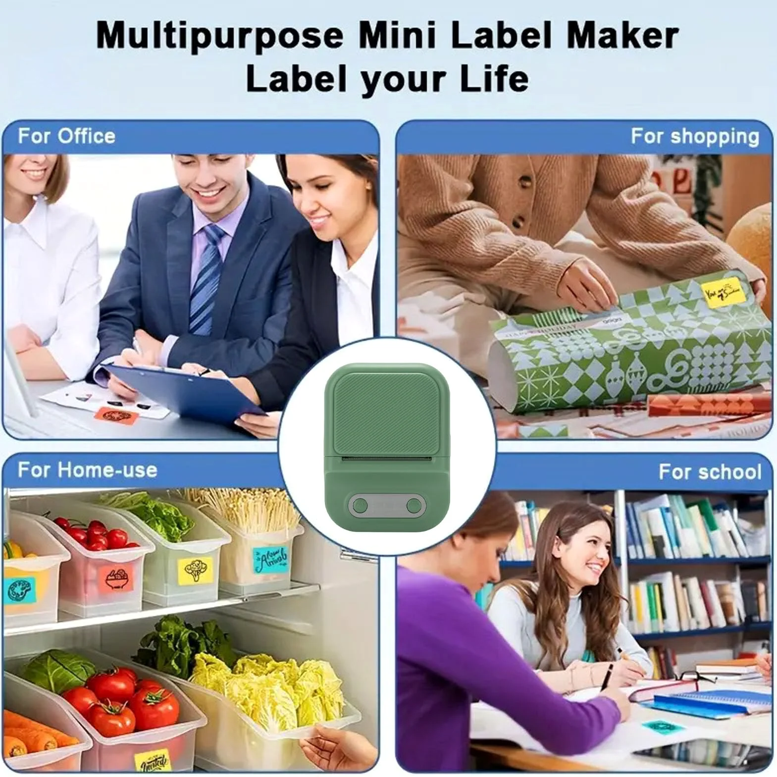 Sxhlseller Mini Stampante per Etichette, Etichettatrice 203 DPI, Stampante Termica Portatile con App Versatile per Piccole Imprese, Casa, Logo, Ufficio, Scuola (GREEN)