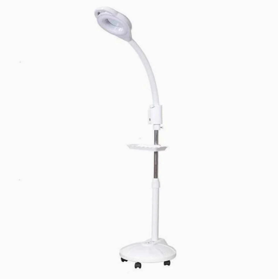 Lampada da Terra con Lente d'Ingrandimento - Lente d'Ingrandimento con Base a 5 Ruote e Braccio Flessibile - per lavori Professionali e Artigianali - Bianca
