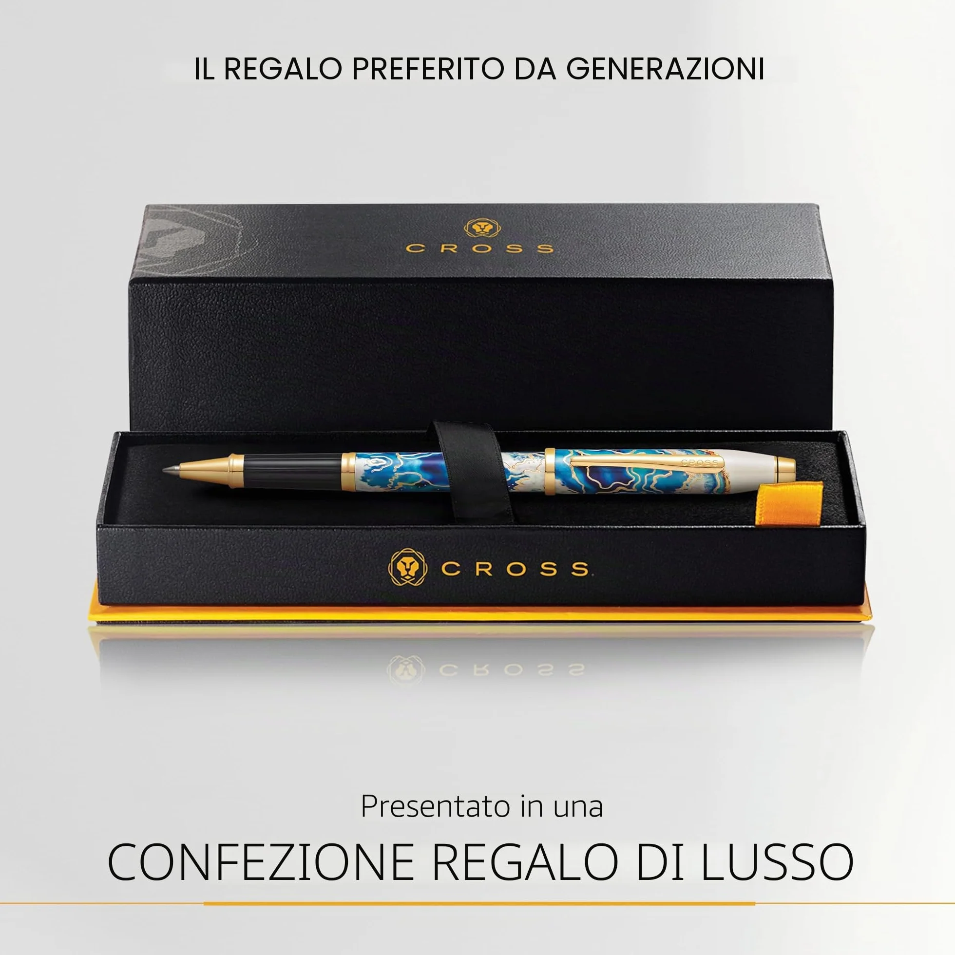 CROSS Wanderlust - Penna roller ricaricabile con tappo a scatto, in metallo, con appuntamenti placcati oro 23 carati, punta a sfera media, include confezione regalo premium e cartuccia nera, 1