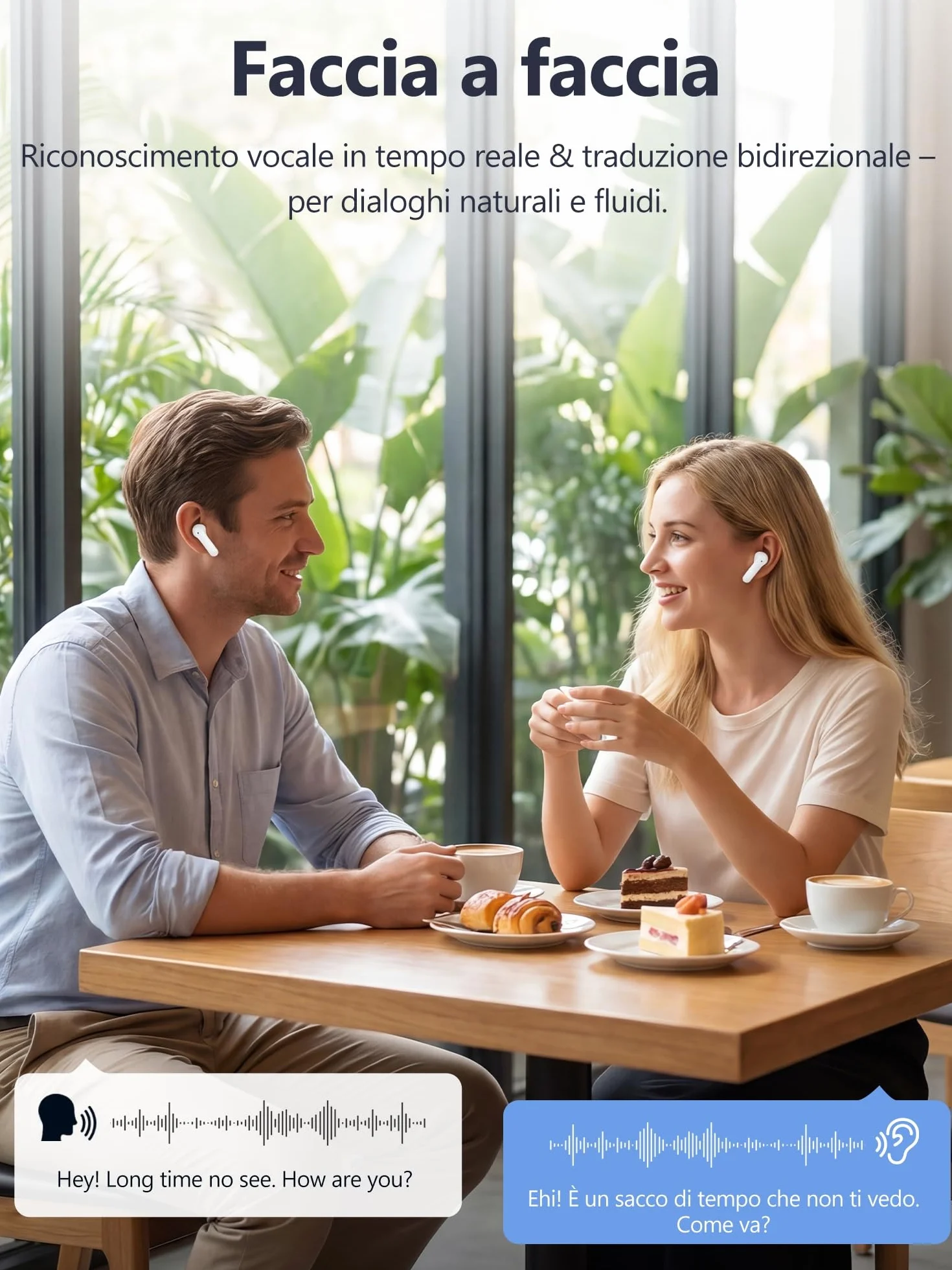 AI Cuffie Traduzione Simultanea Vocale：3-in-1 Bluetooth Auricolari Traduttore LCD Touch 156 Lingue - 7 EQ Asistente de IA e Telecomando per Foto – Isolamento Rumore In-Ear per Viaggi Studio Business