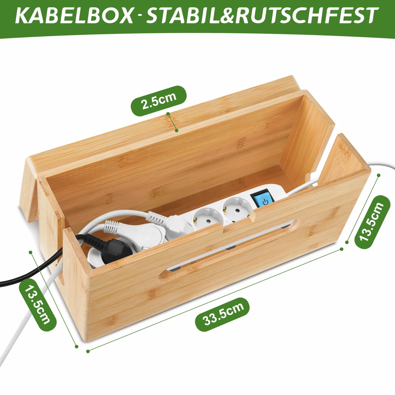 Lannvan Scatola Portacavi - Scatola Nascondi Cavi in Bamboo 33,5 x 13,5 x 13,5 cm - Raccogli Cavi - Grande Scatola Cavi per Organizzare Cavi per USB e Multipresa