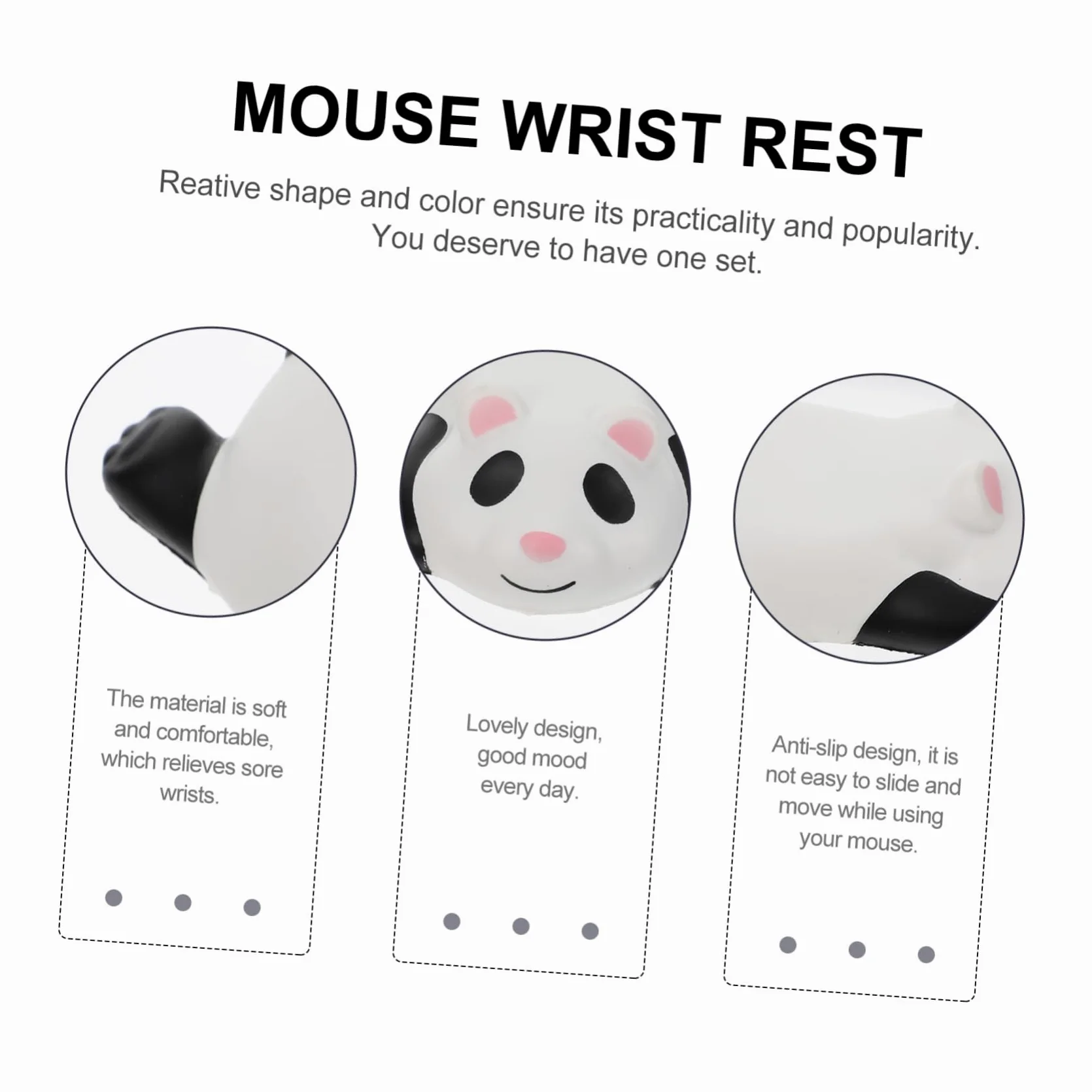 LALAFINA 3pezzi Cuscino Ergonomico Per Polso Forma Di Panda Poggiapolsi Mouse Pu Per Ufficio e Casa Supporto Per Polso Morbido e Leggero Tappetino Mouse Portatile Con Design Carino Per