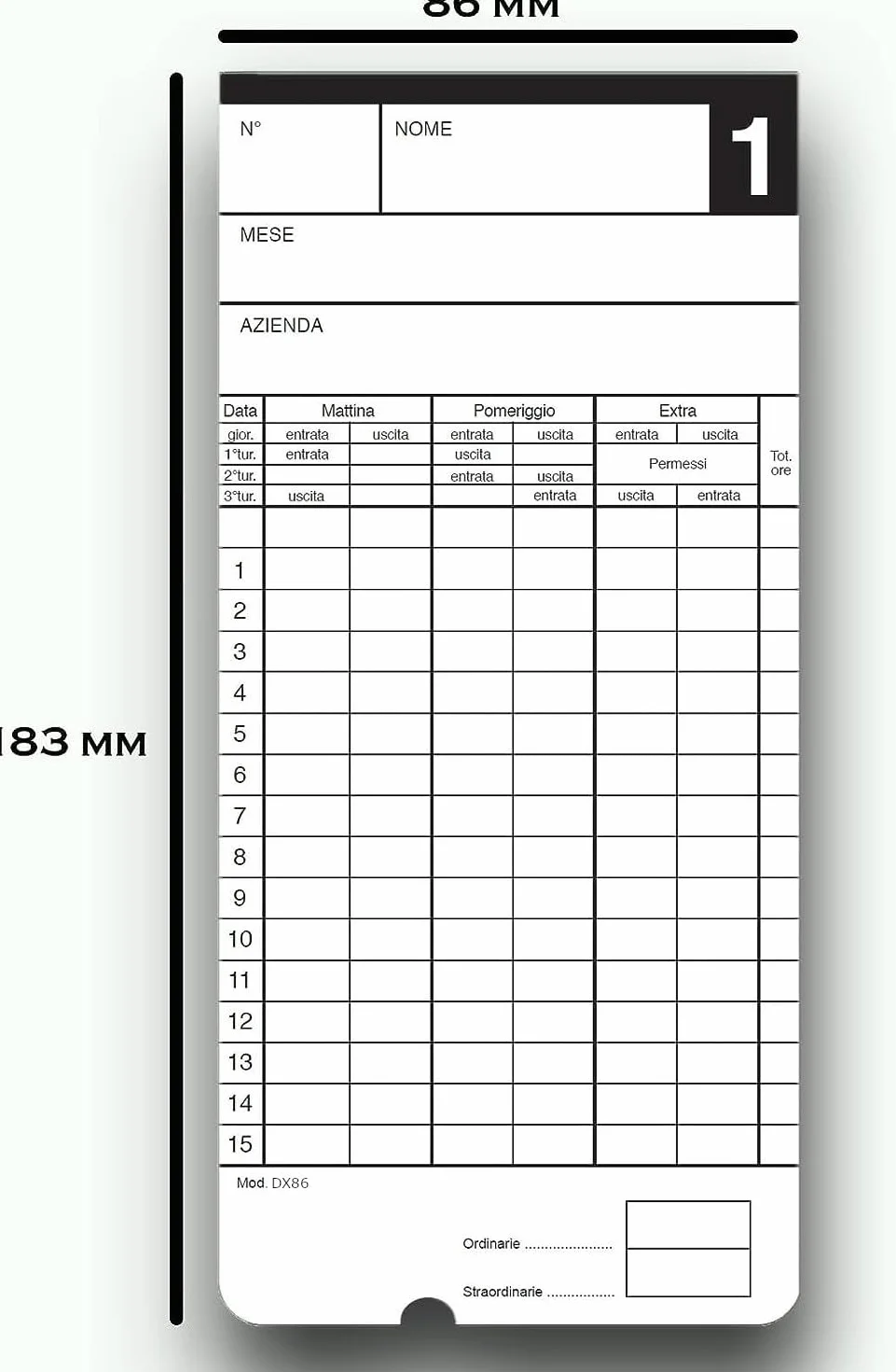 Amano Corporation DX86 Cartellino Quindicinale, per Timbracartellini: AMANO, TR300, TR400, Rock, POP, Cobra, ECO, NE6000, Set di 500 Pezzi
