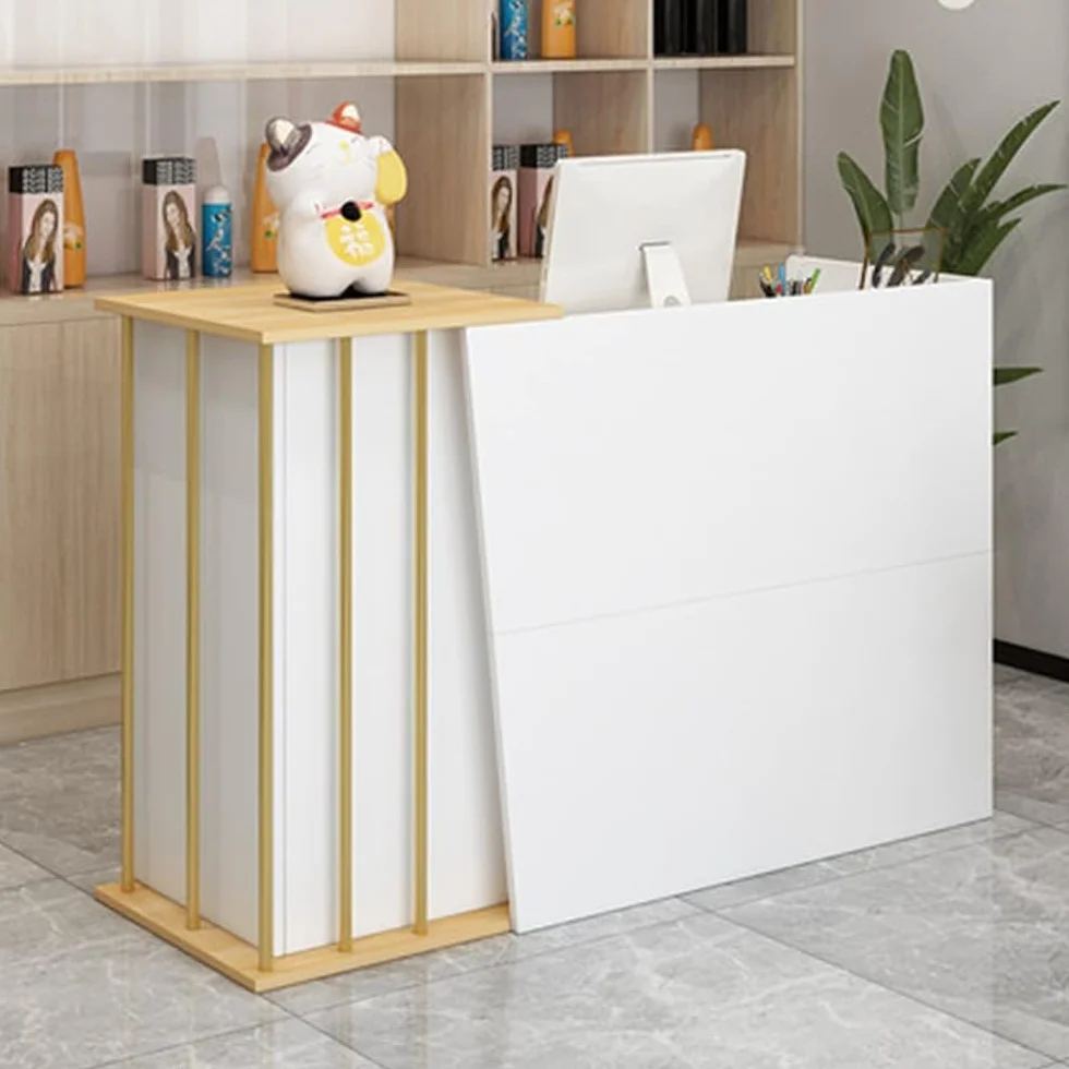 Banco Reception Bancone Cassa per Negozio con Chiudibile Cassetti,Banco della Reception Scrivania Salvaspazio 4 Spazio di Archiviazione,Bancone Vendita(Marble Color,100x40x90cm)