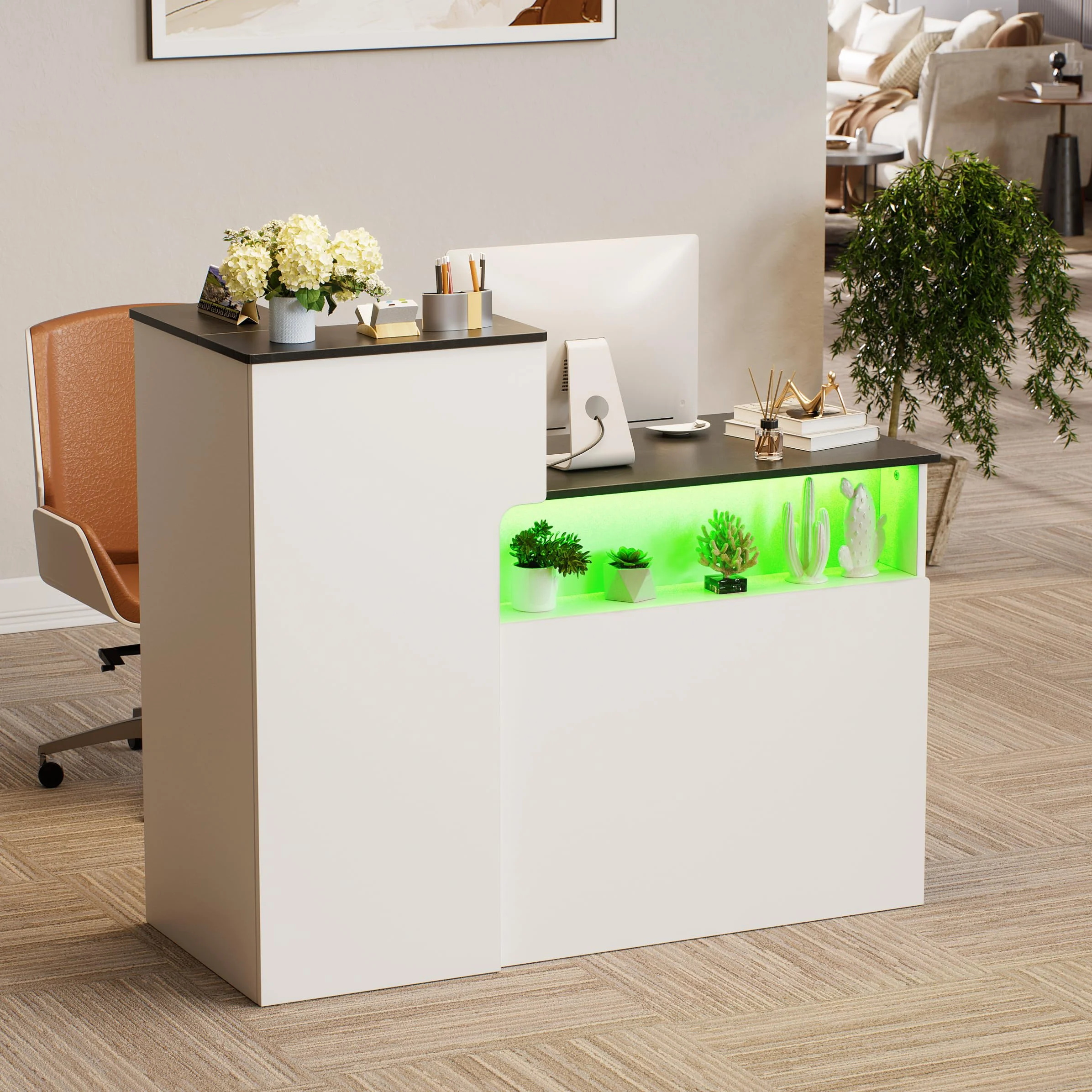 Bancone Reception Ufficio con LED Banco Reception Cassetto & Armadio Bancone Vendita con cassetto per tastiera Bancon Reception Centro Estetico Banchi di Recep-tion Mobili per re-ception 50x120x100CM