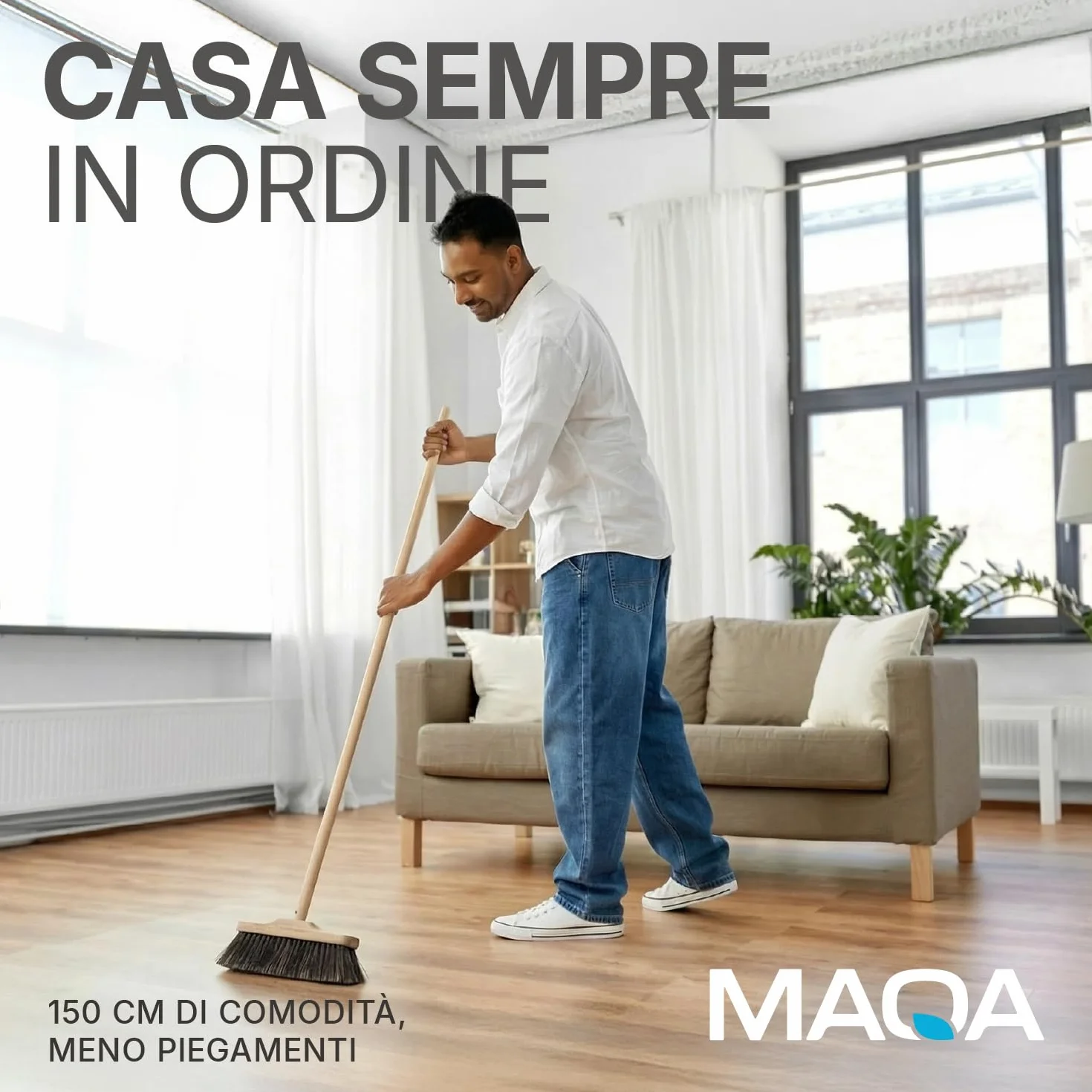 Bastone scopa con attacco universale Manico in legno con foro alla base