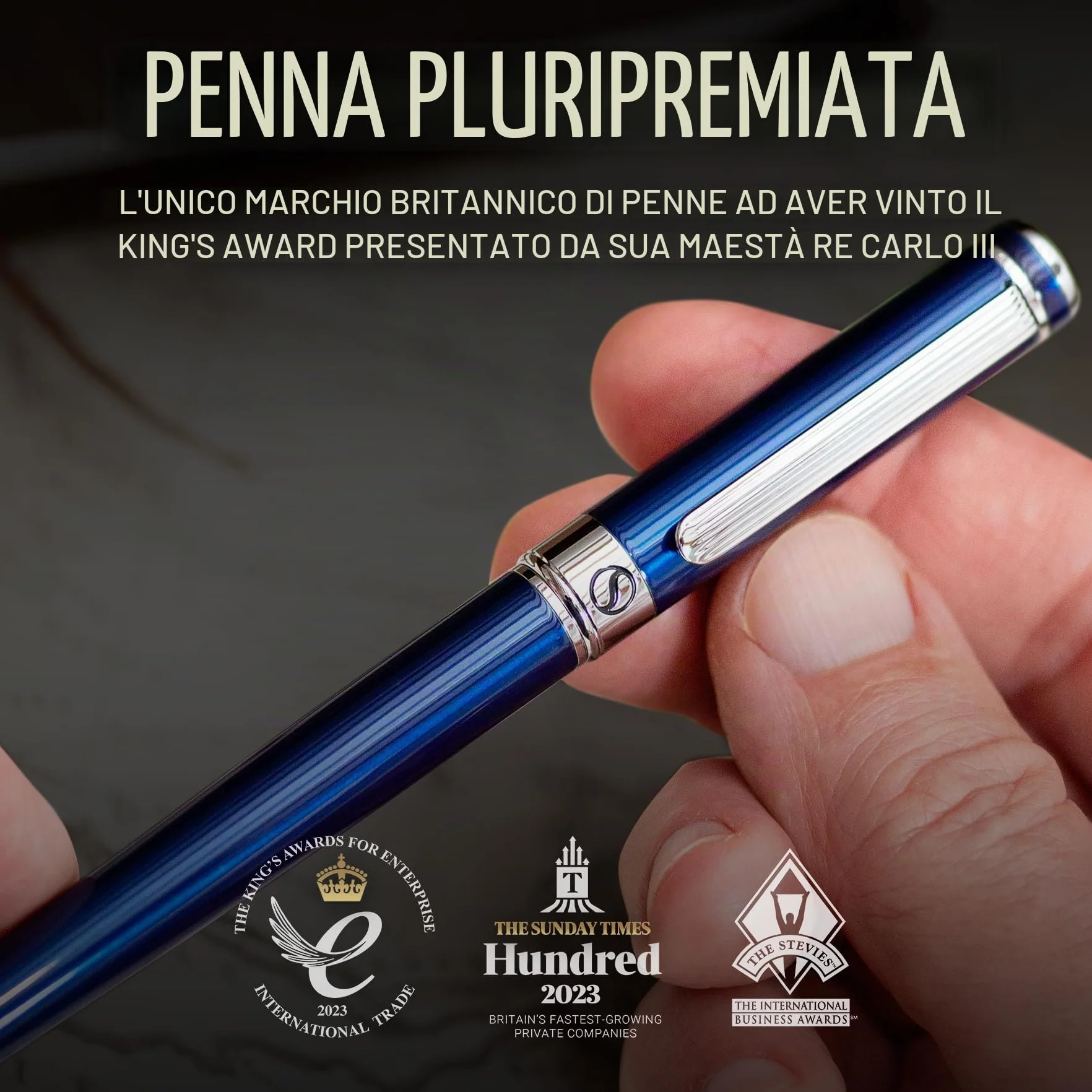 Scriveiner Midnight Blue Rollerball Pen, Laccata Blu Notte, Decori Cromati, Refill